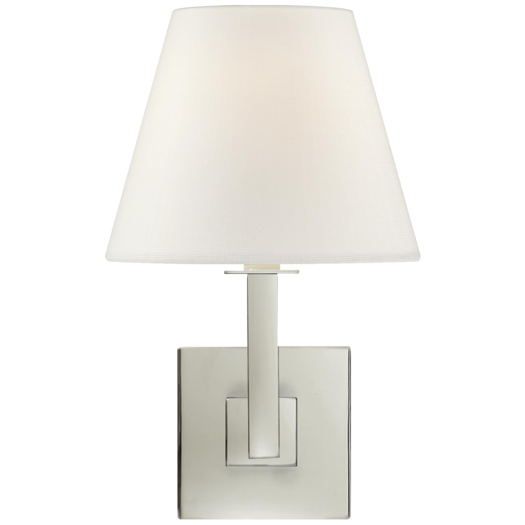 Shown in Polished Nickel finish and Linen shade