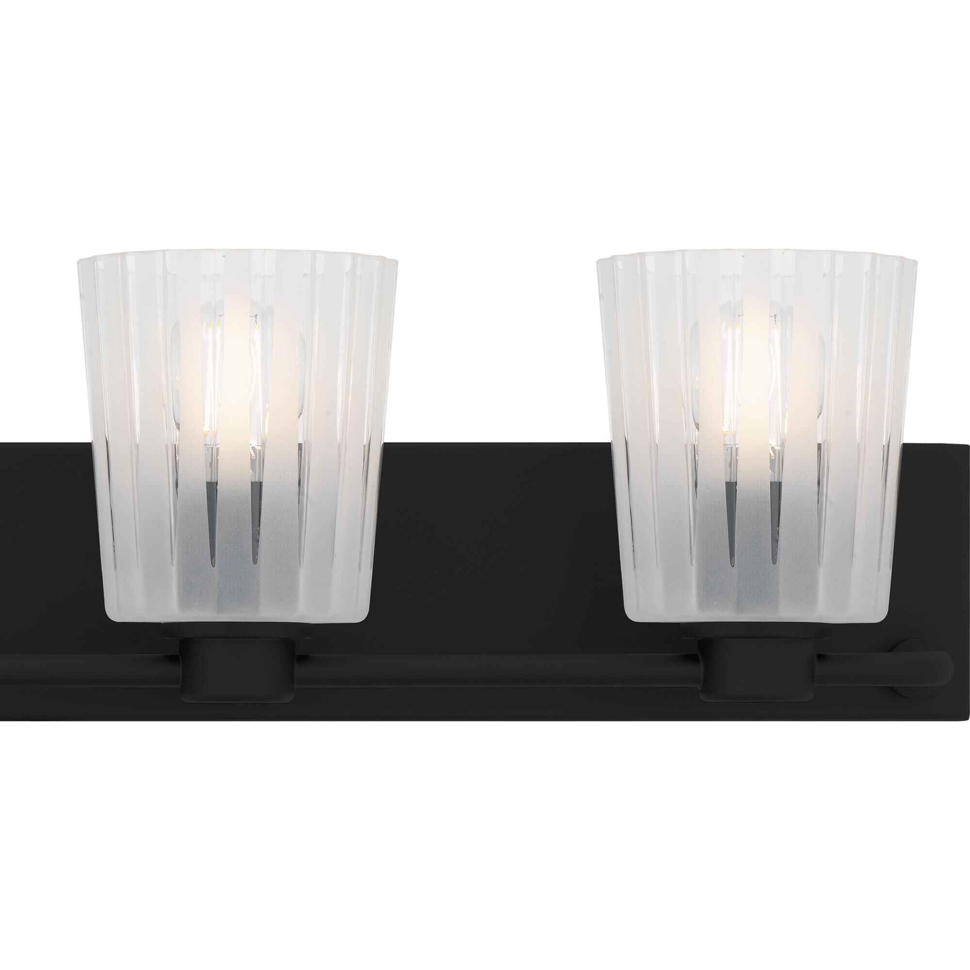 Shown in Matte Black finish and Clear Ribbed Sandblasted Glass shade