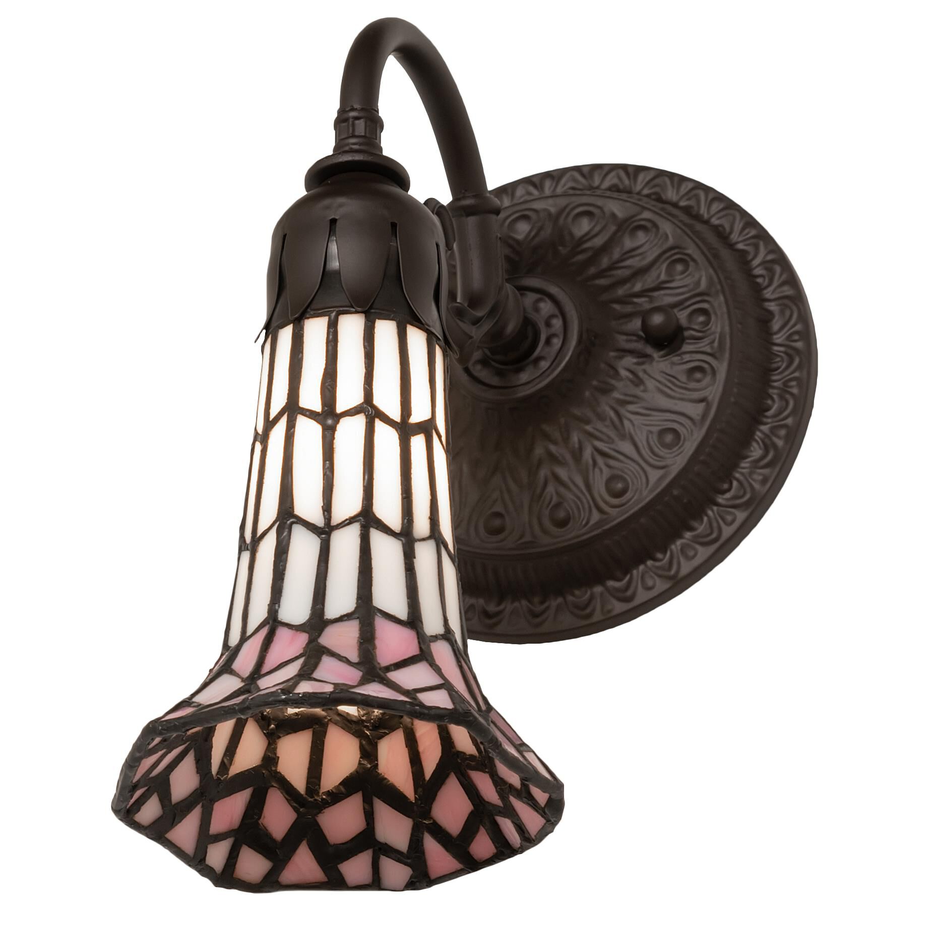 Shown in Oil Rubbed Bronze finish and Pink;White glass