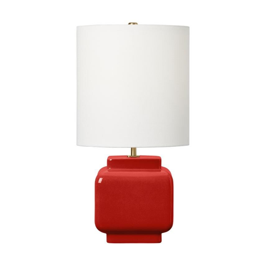 Shown in Lucent Red finish and White Linen shade