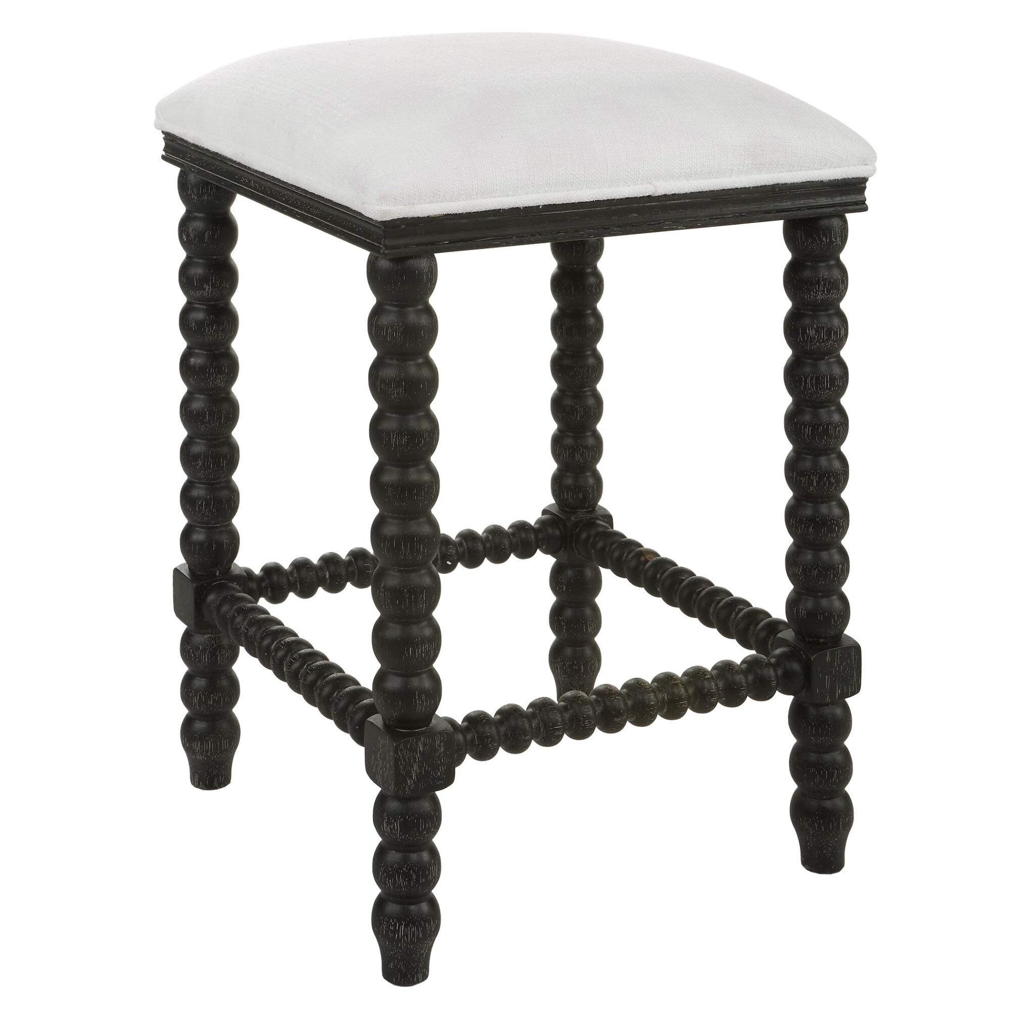Shown in A Stylish And Classic Counter Stool Featuring Spindle Turned Legs And Carved Trim Finished In A Styl finish
