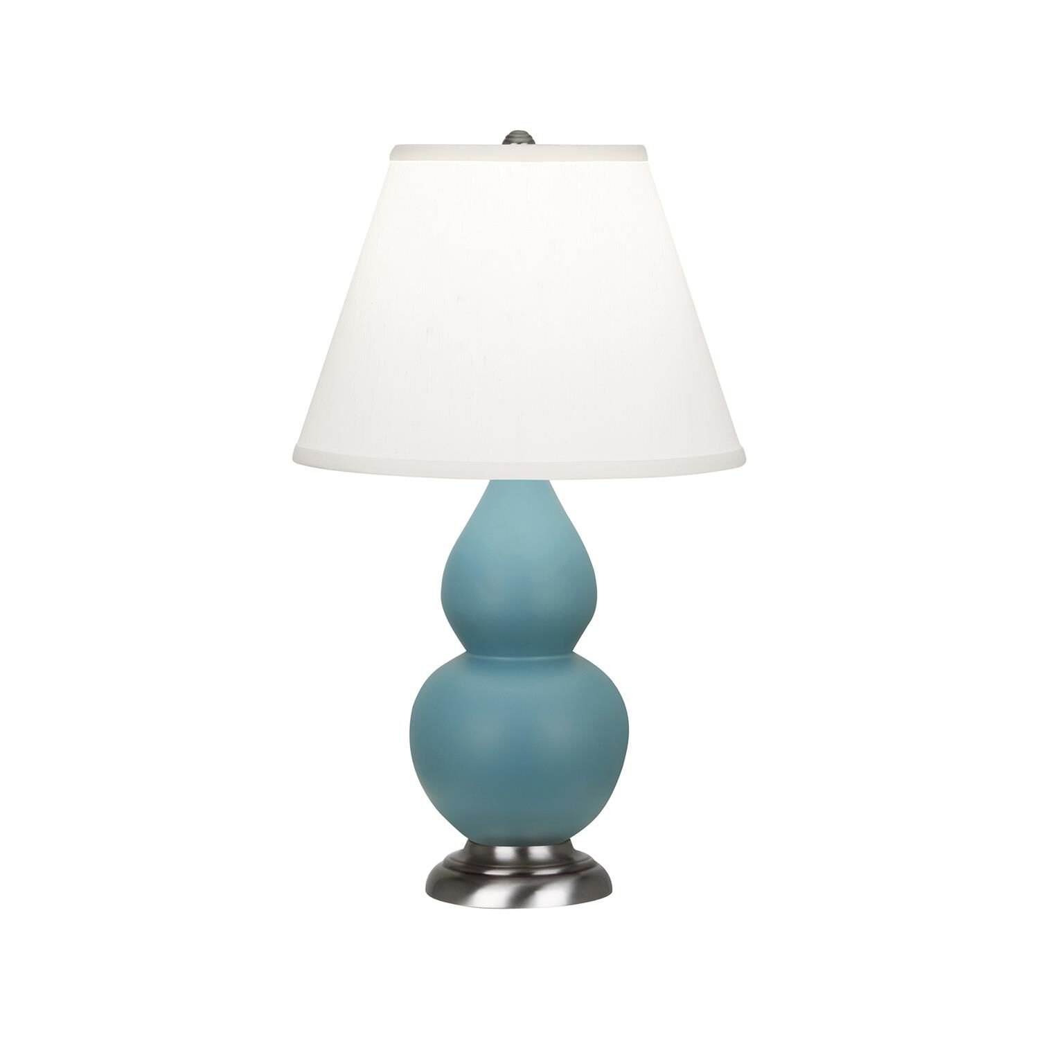 Shown in Matte Steel Blue finish and Pearl shade and Antique Silver accent