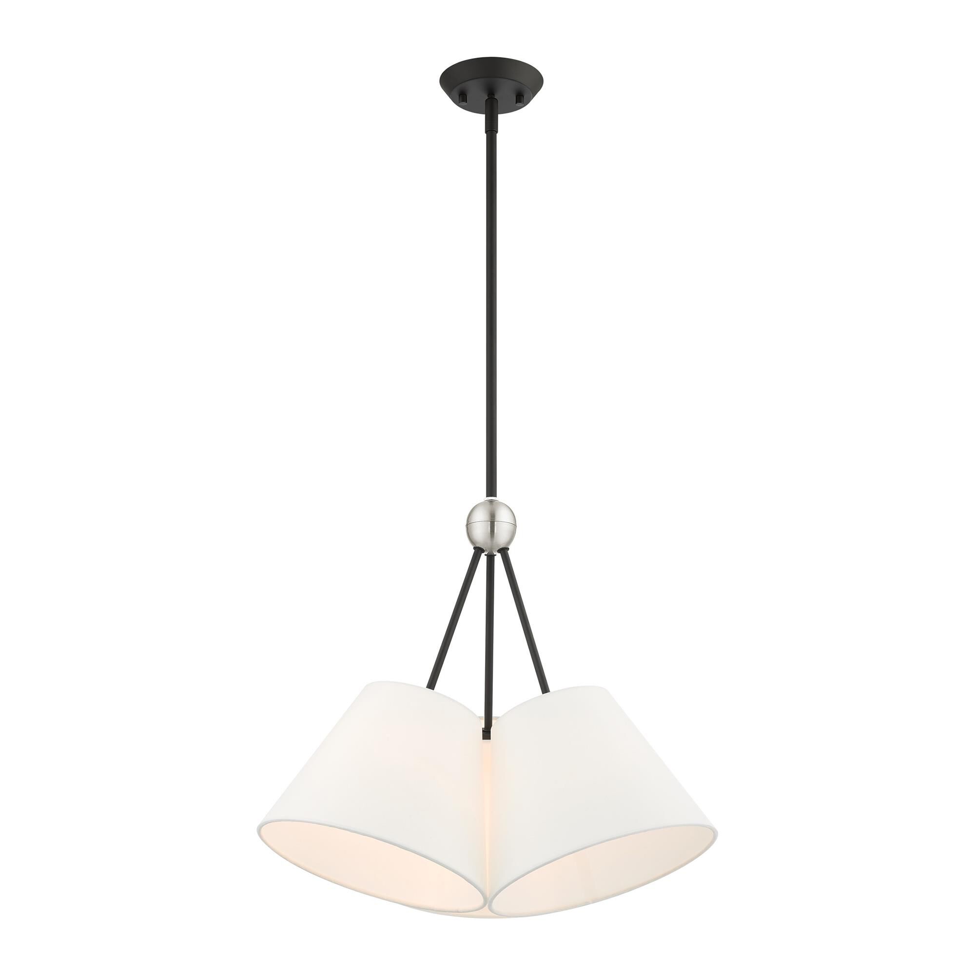 Shown in Black finish and Hand Crafted Off White Fabric Hardback Shade glass and Hand Crafted Off White Fabric Hardback shade