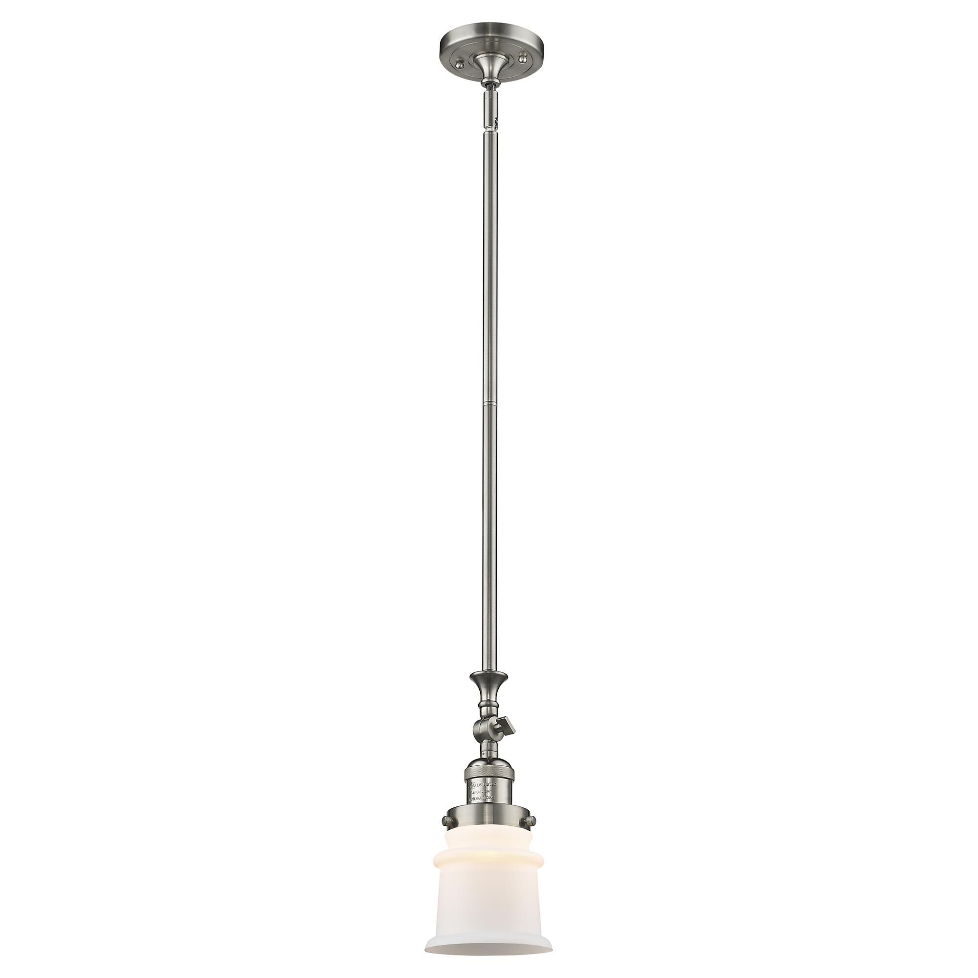 Shown in Brushed Satin Nickel finish and Matte White Cased glass