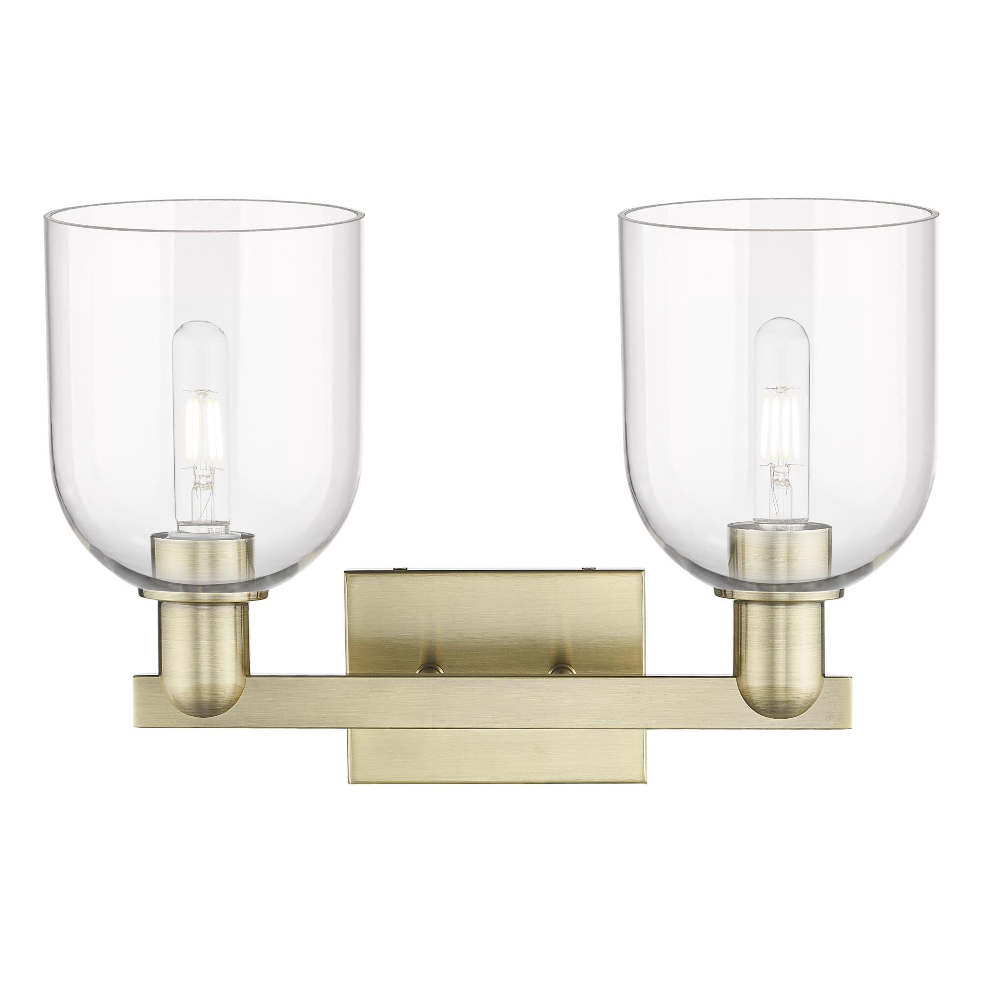 Shown in Antique Brass finish and Clear glass