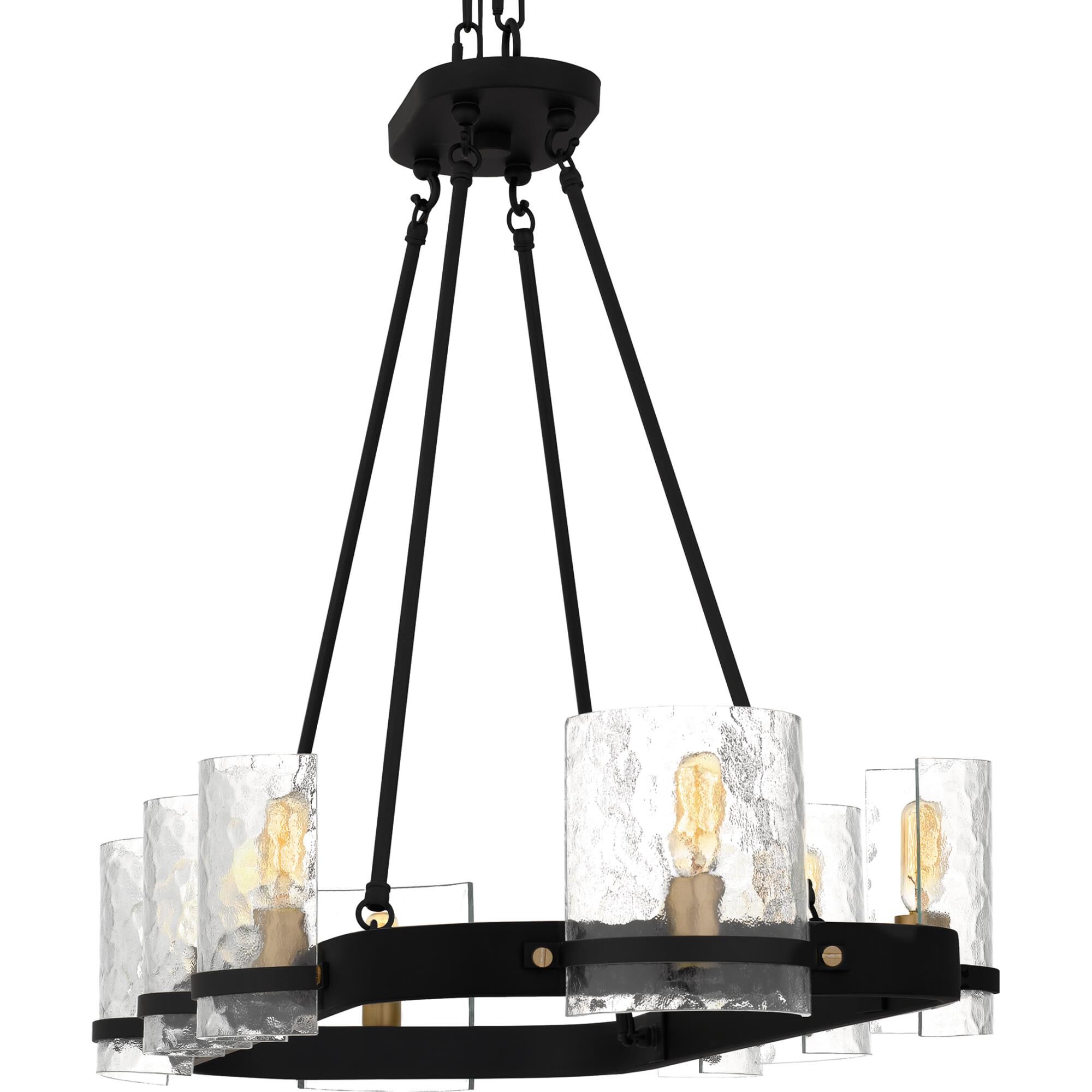 Shown in Matte Black finish and Clear Hammered Glass shade