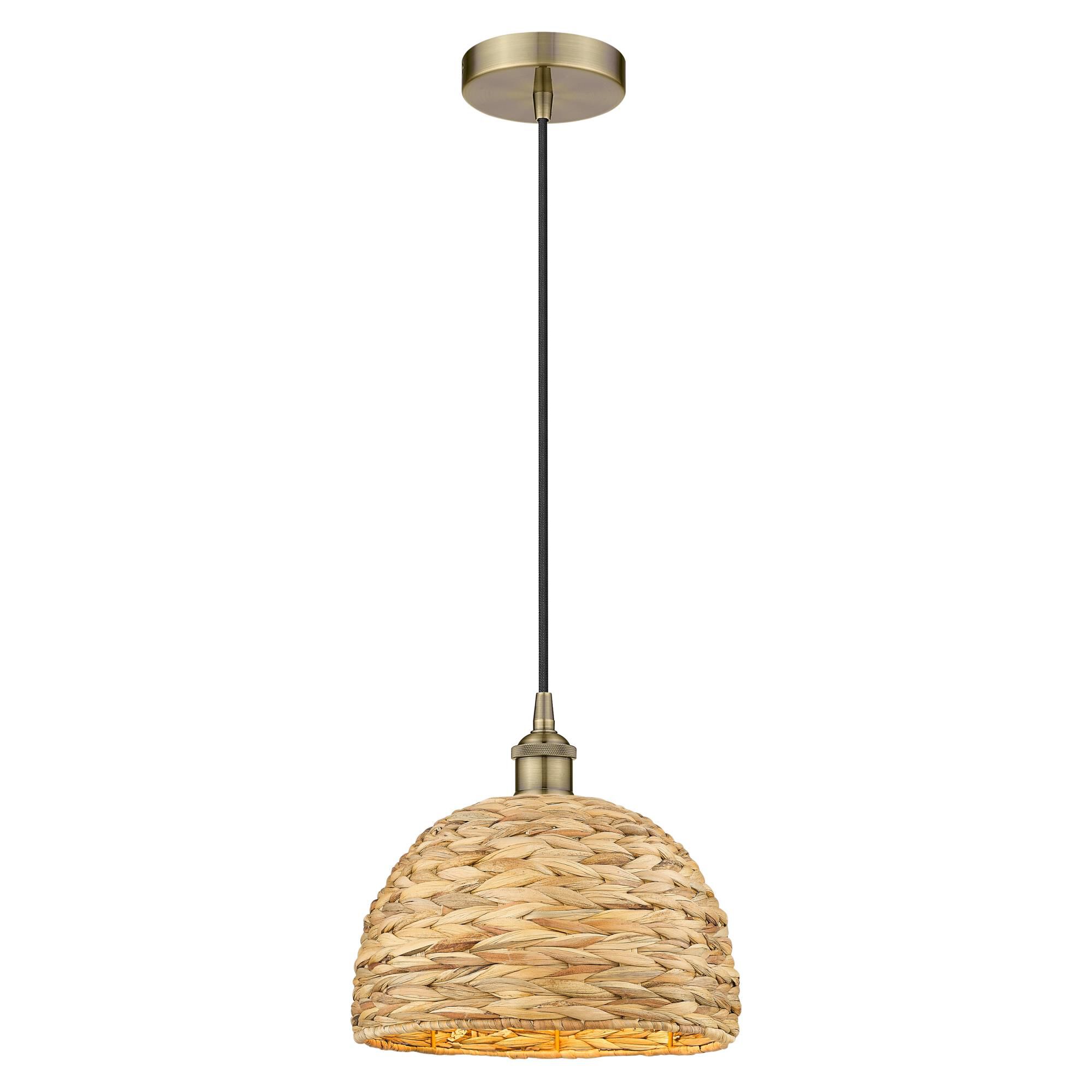 Shown in Antique Brass finish and Natural shade