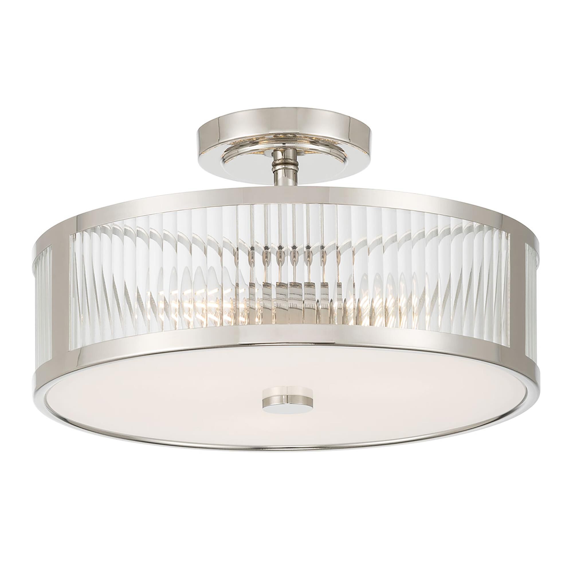 Shown in Polished Nickel finish and Clear Ribbed glass