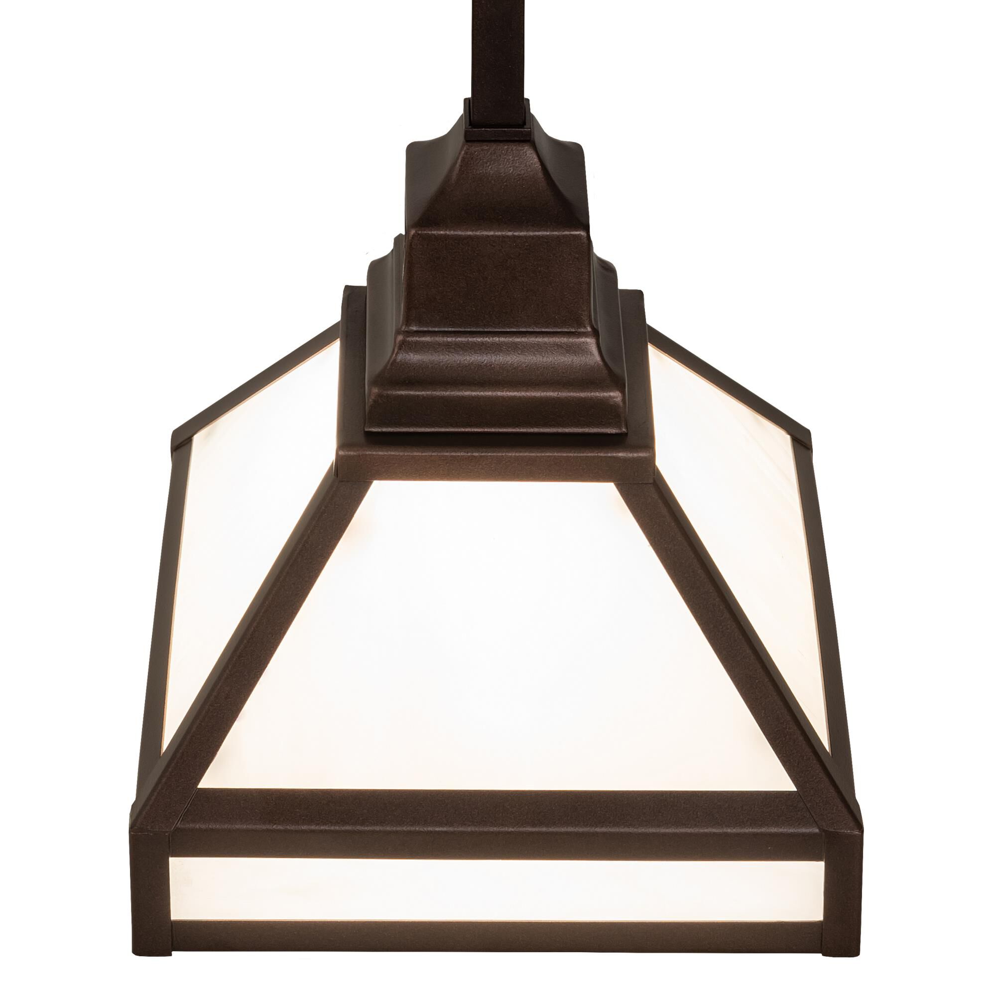 Shown in Mahogany Bronze finish and White glass