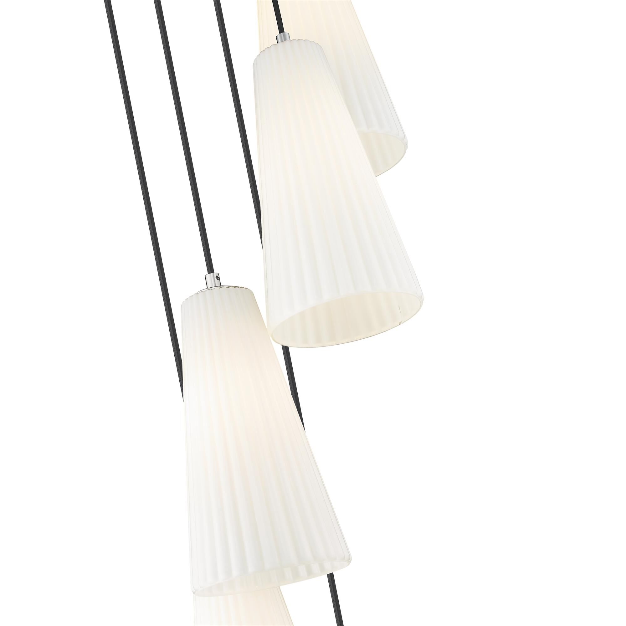Shown in Brushed Nickel finish and White glass and White shade