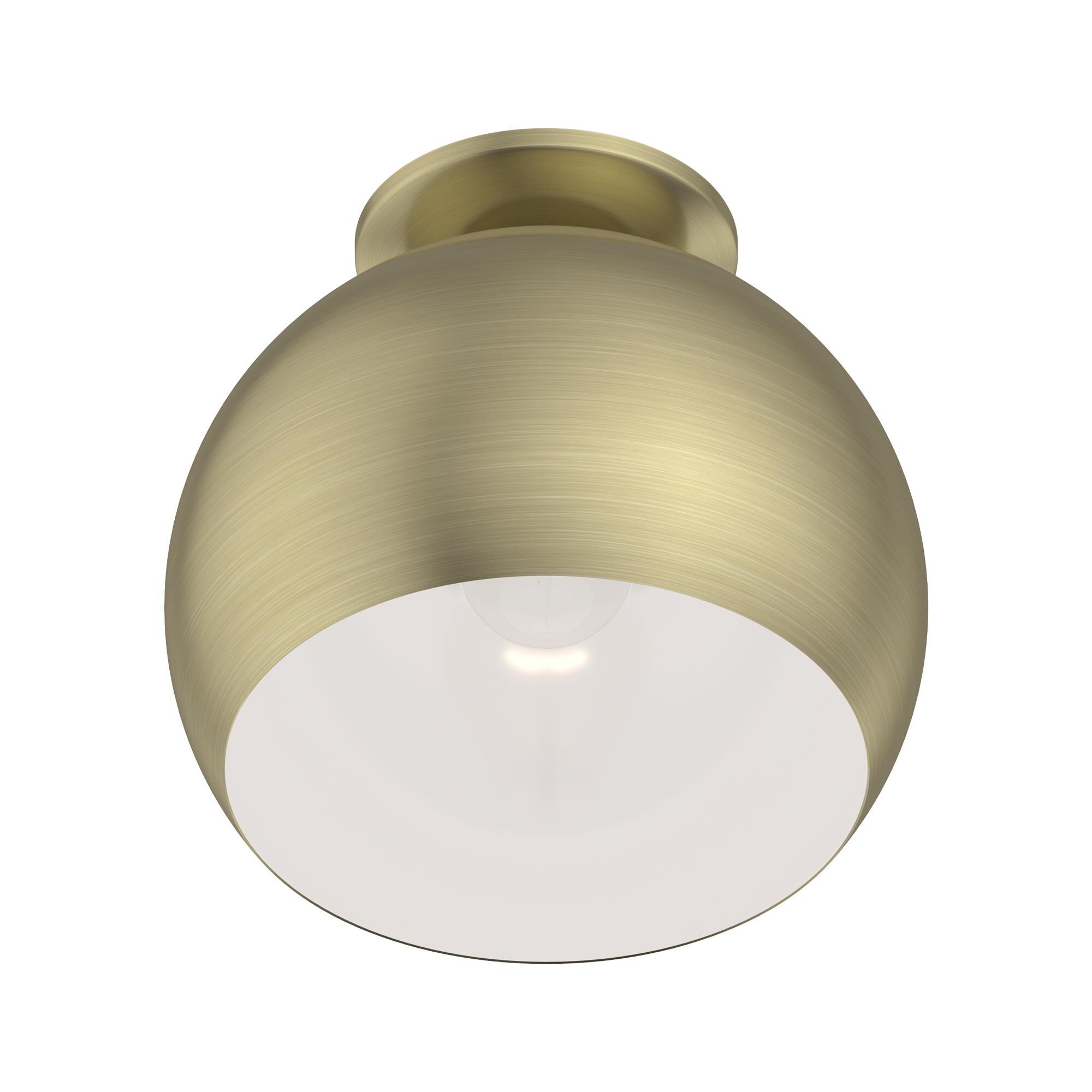 Shown in Antique Brass finish and Antique Brass Metal with White Inside shade