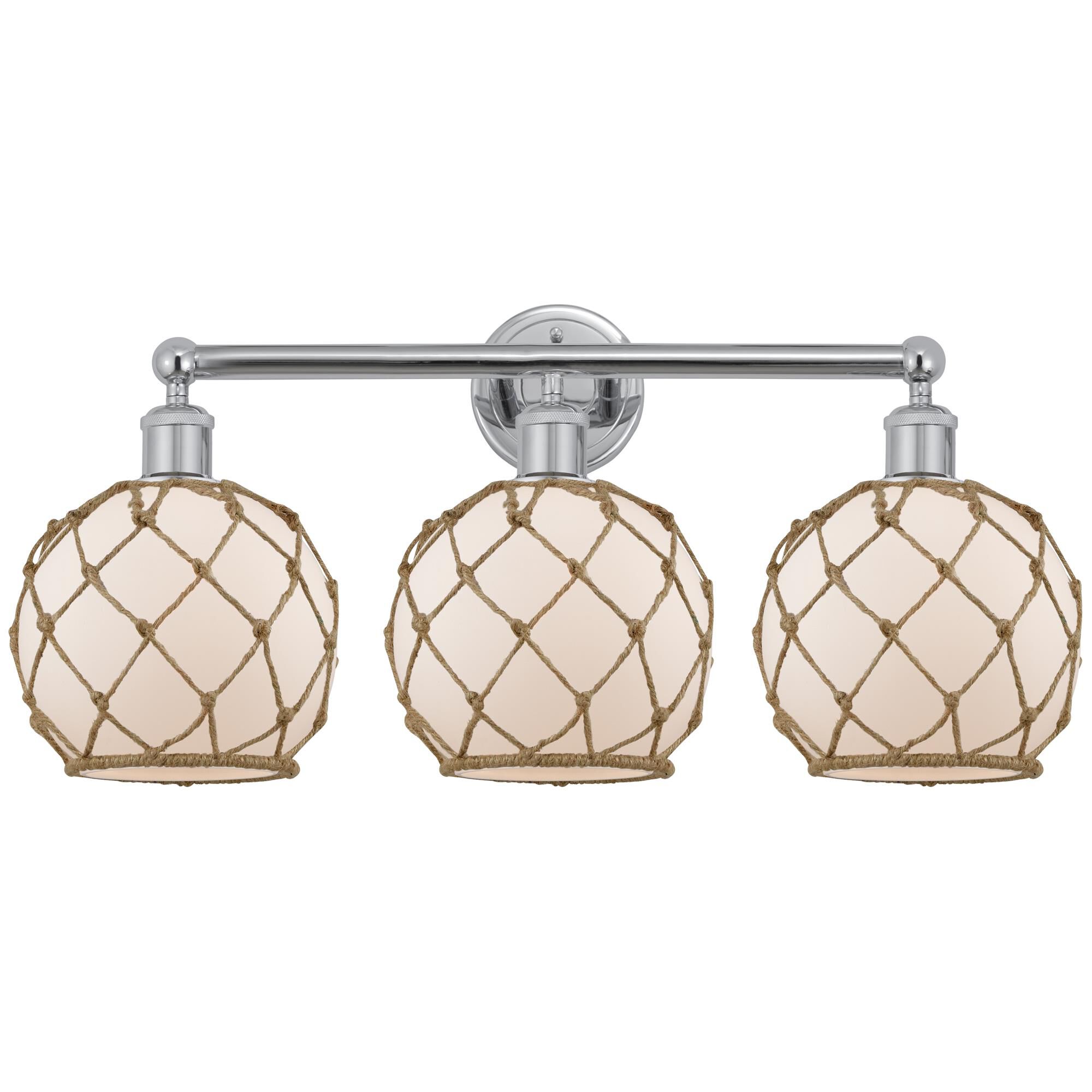 Shown in Polished Chrome finish and White with Brown Rope glass