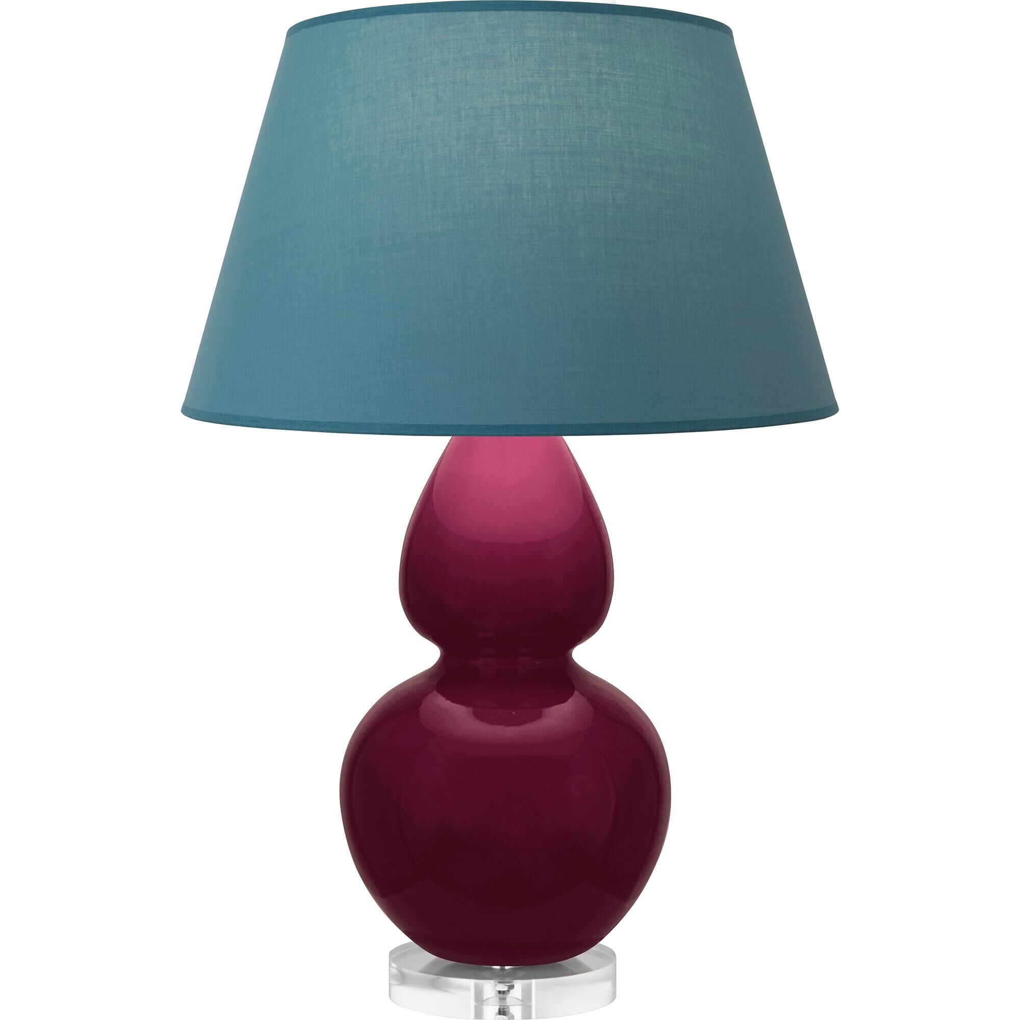 Shown in Sugar Plum Glazed finish and Bright Blue with Gray Lining shade and Lucite accent