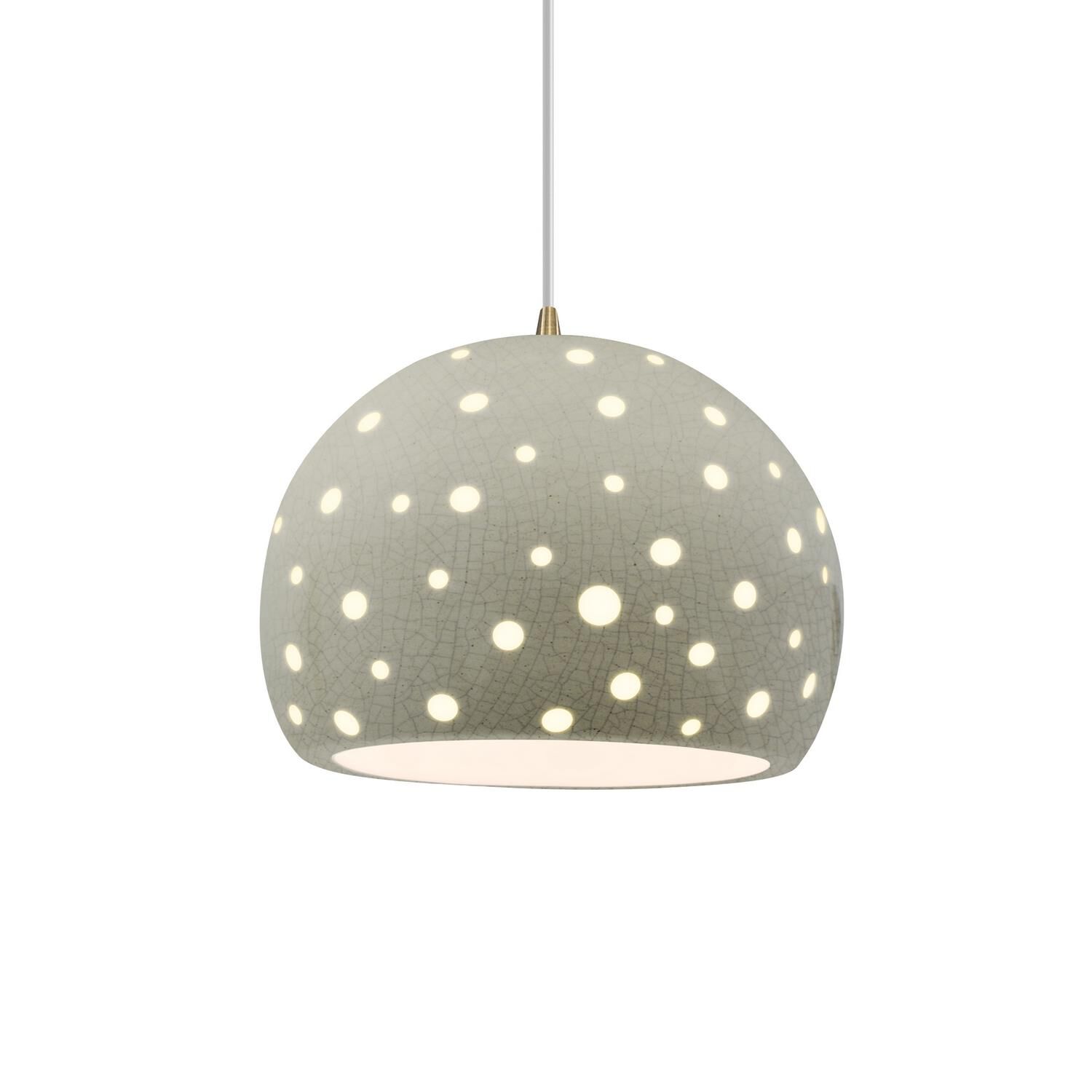 Shown in Antique Brass finish and Celadon Green Crackle shade