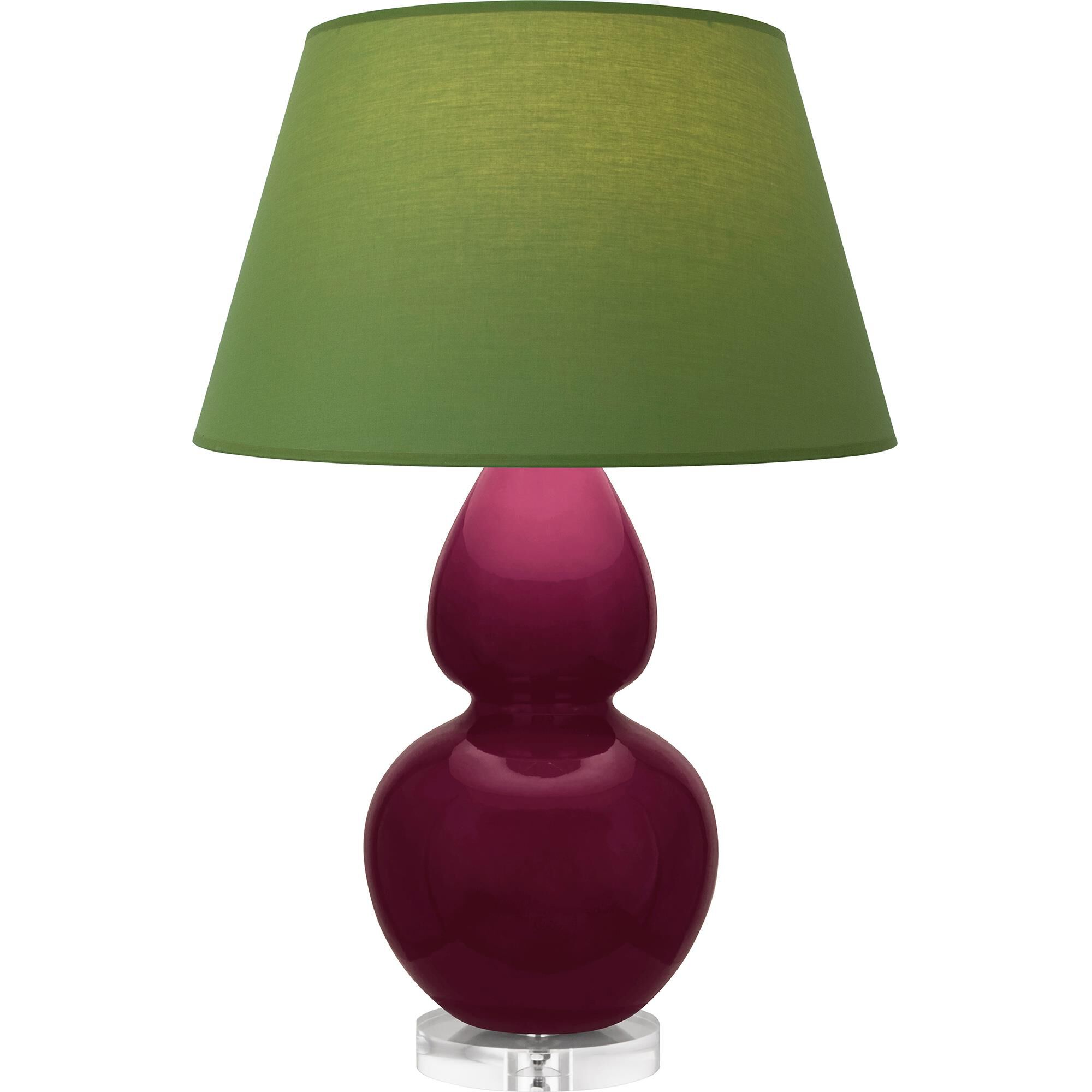 Shown in Sugar Plum Glazed finish and Tea Green with Taupe Lining shade and Lucite accent