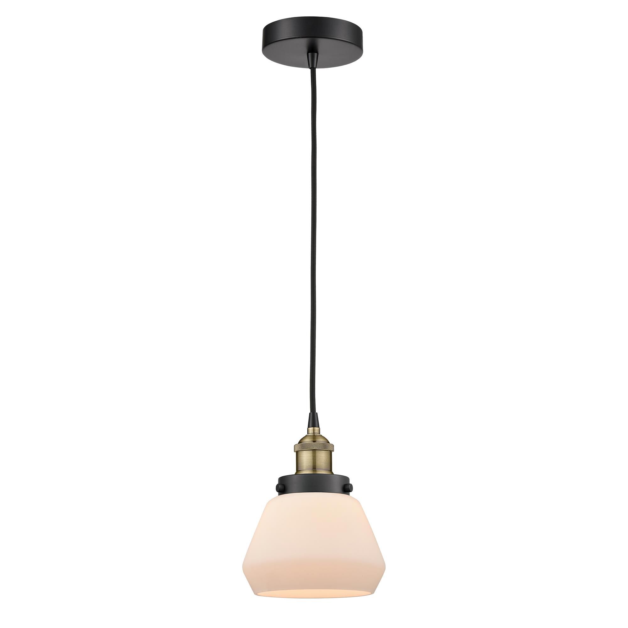 Shown in Black Antique Brass finish and Matte White glass