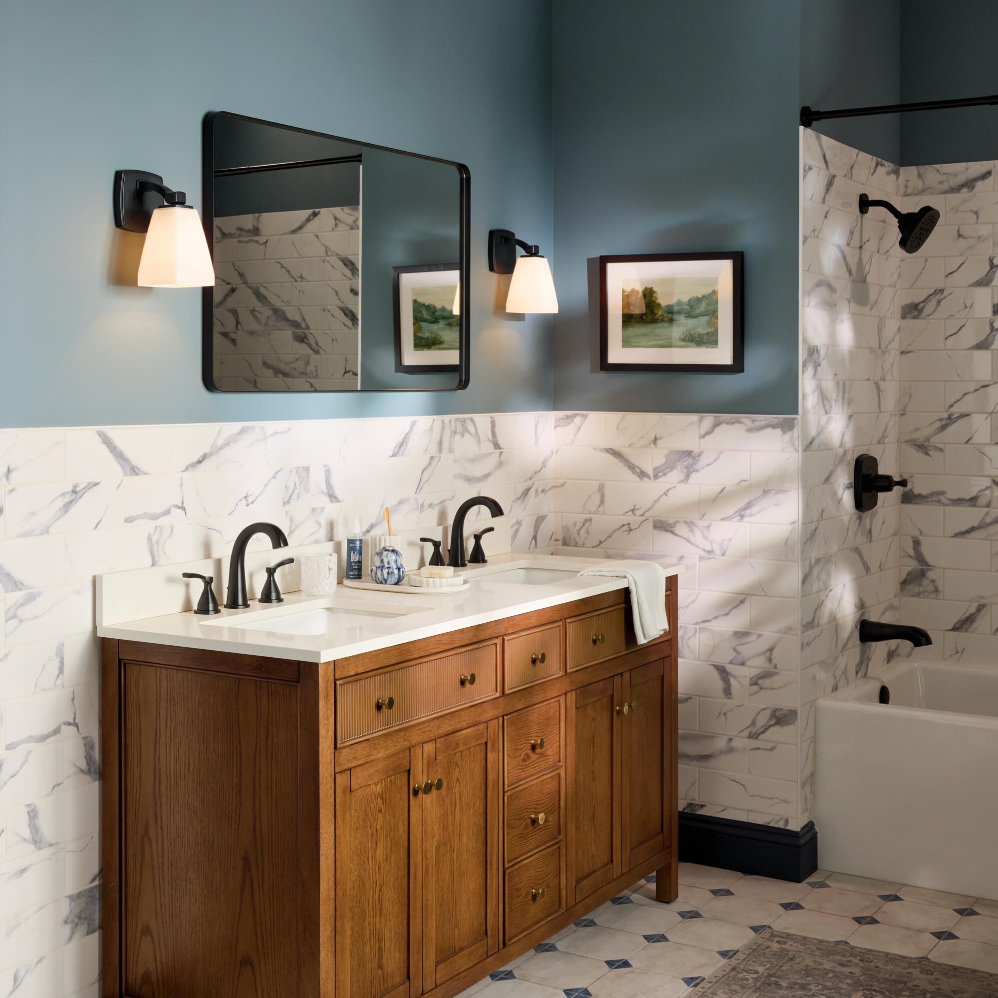 Shown in Black finish and Opal glass