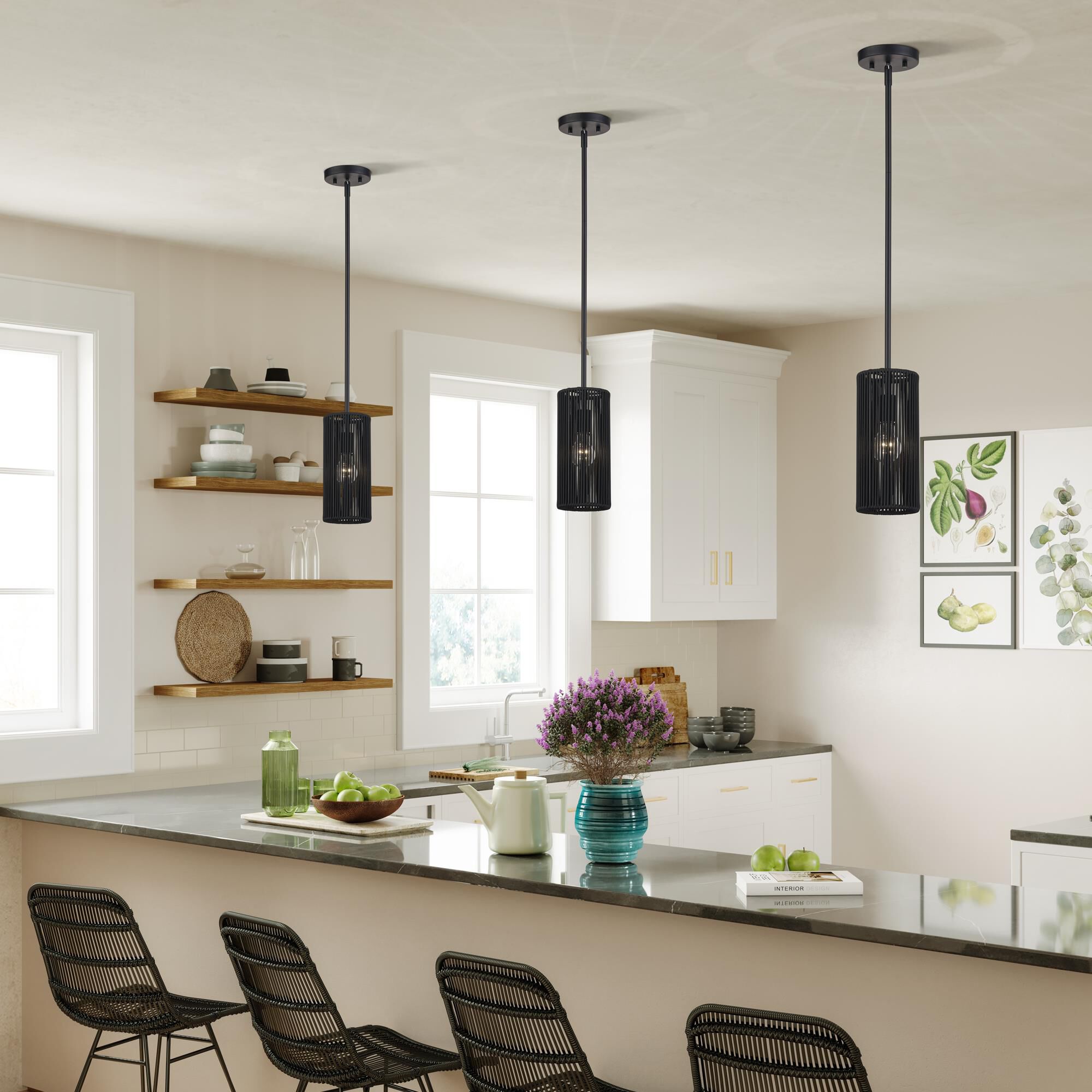 Shown in Black finish and Hand-Woven Parisian Night Color Polyester Rope shade