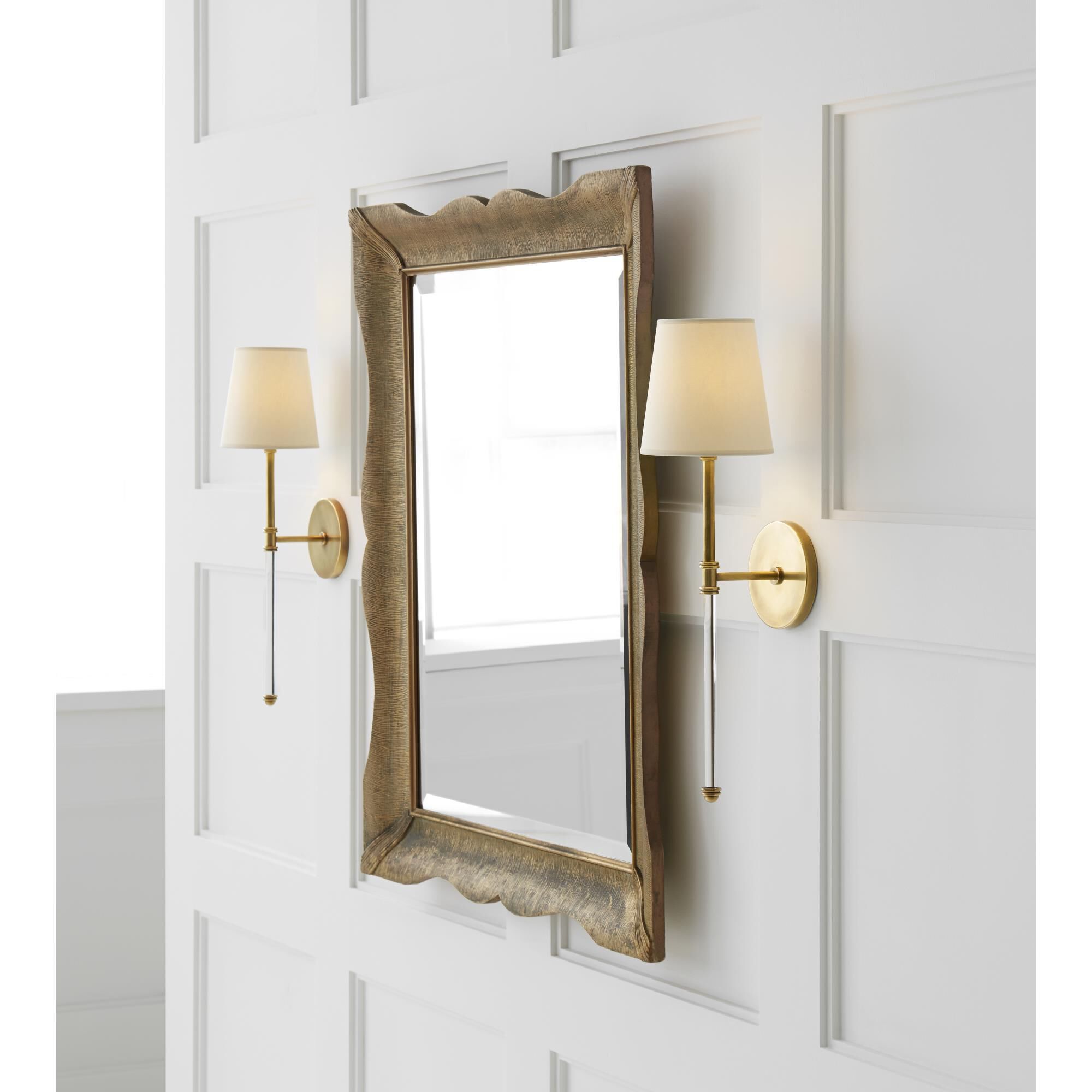 Shown in Hand-Rubbed Antique Brass finish and Natural Paper shade 