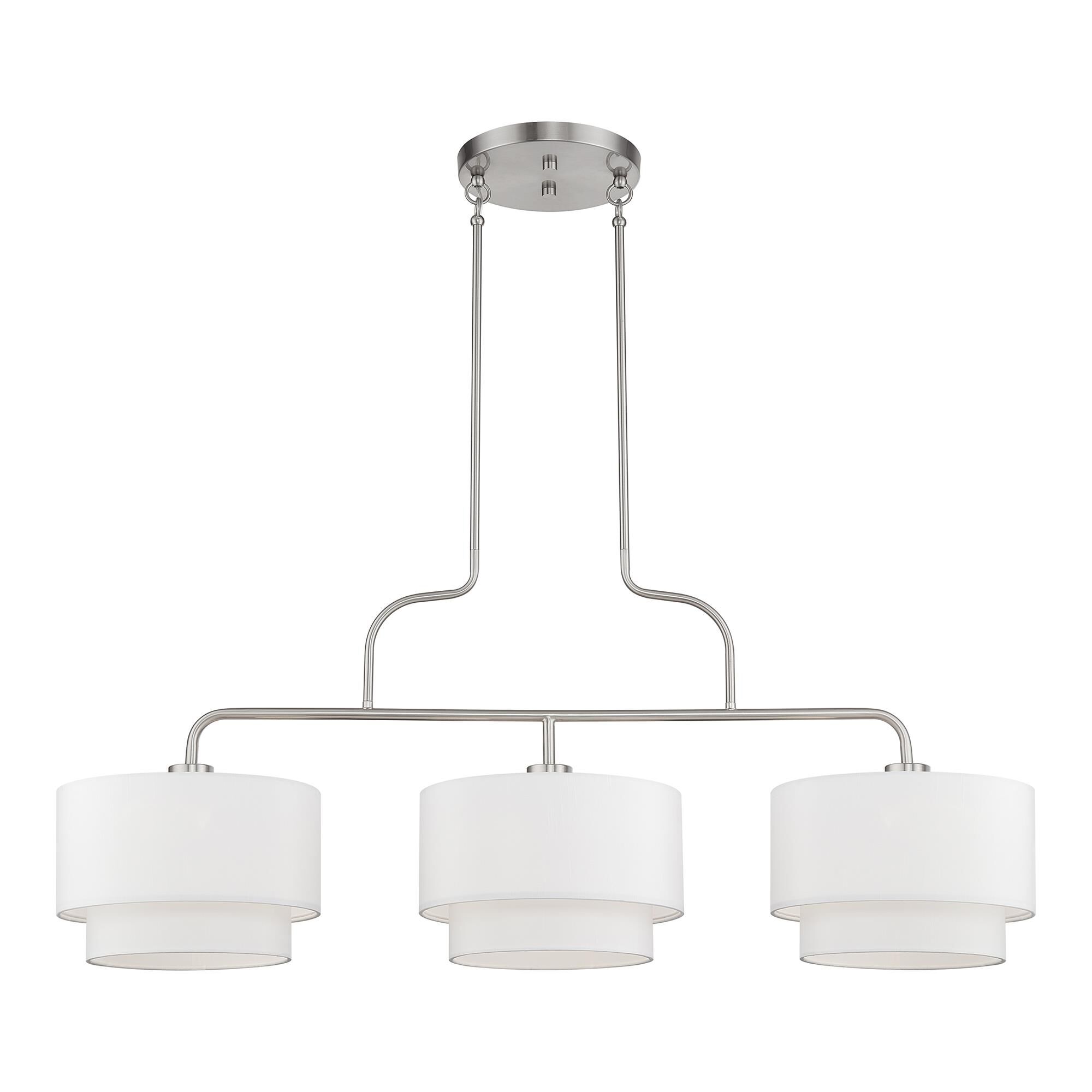 Shown in Brushed Nickel finish and Hand Crafted Off-White Fabric Hardbacks with White Fabric Inside shade