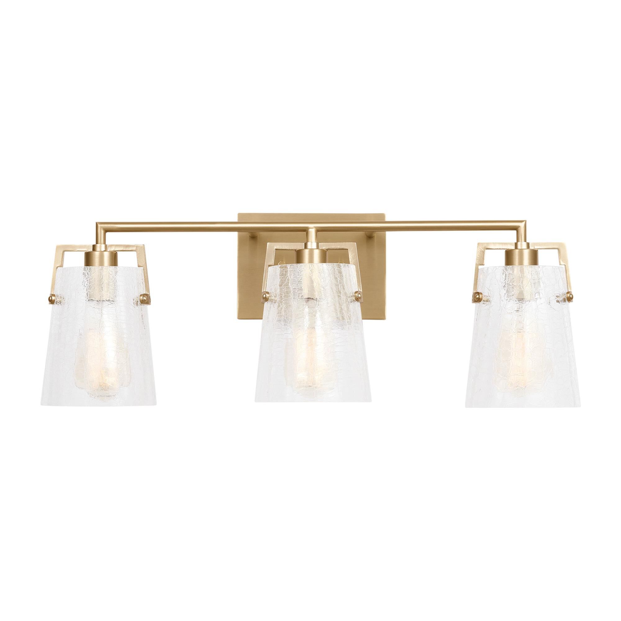 Shown in Satin Brass finish and Clear Crackle glass