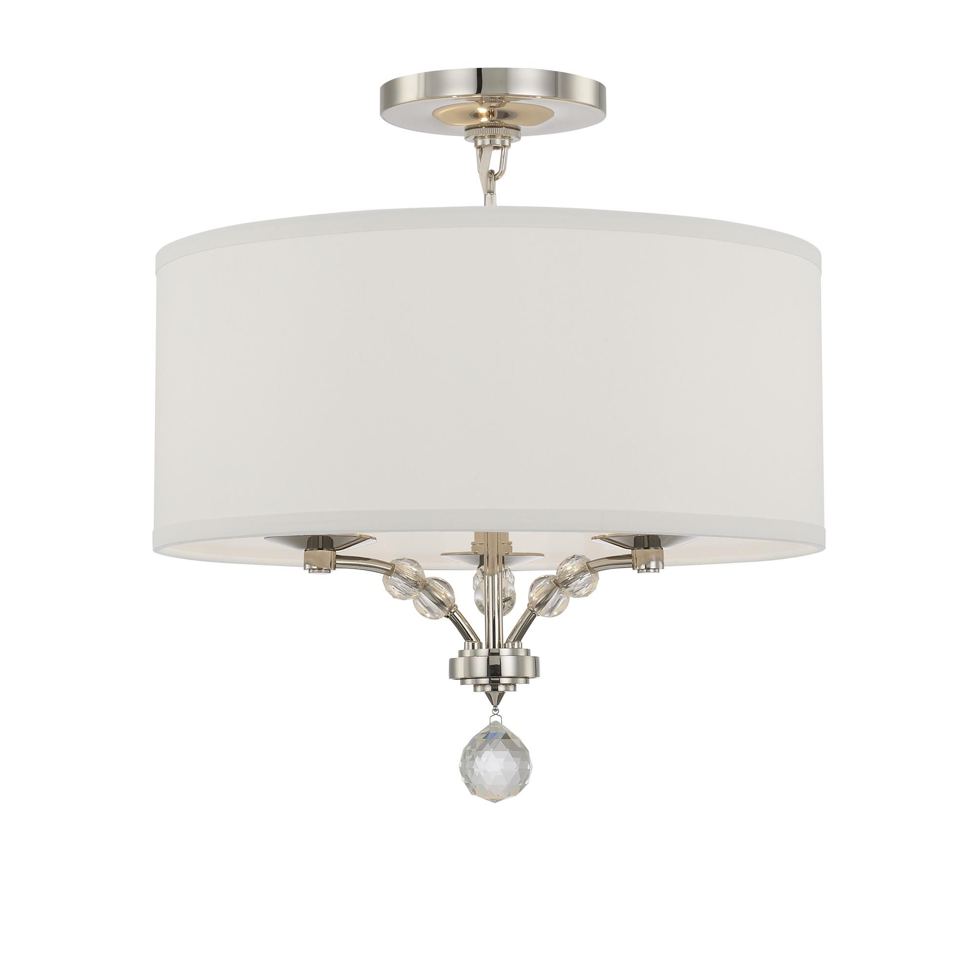 Shown in Polished Nickel finish and White Linen glass and White Linen shade