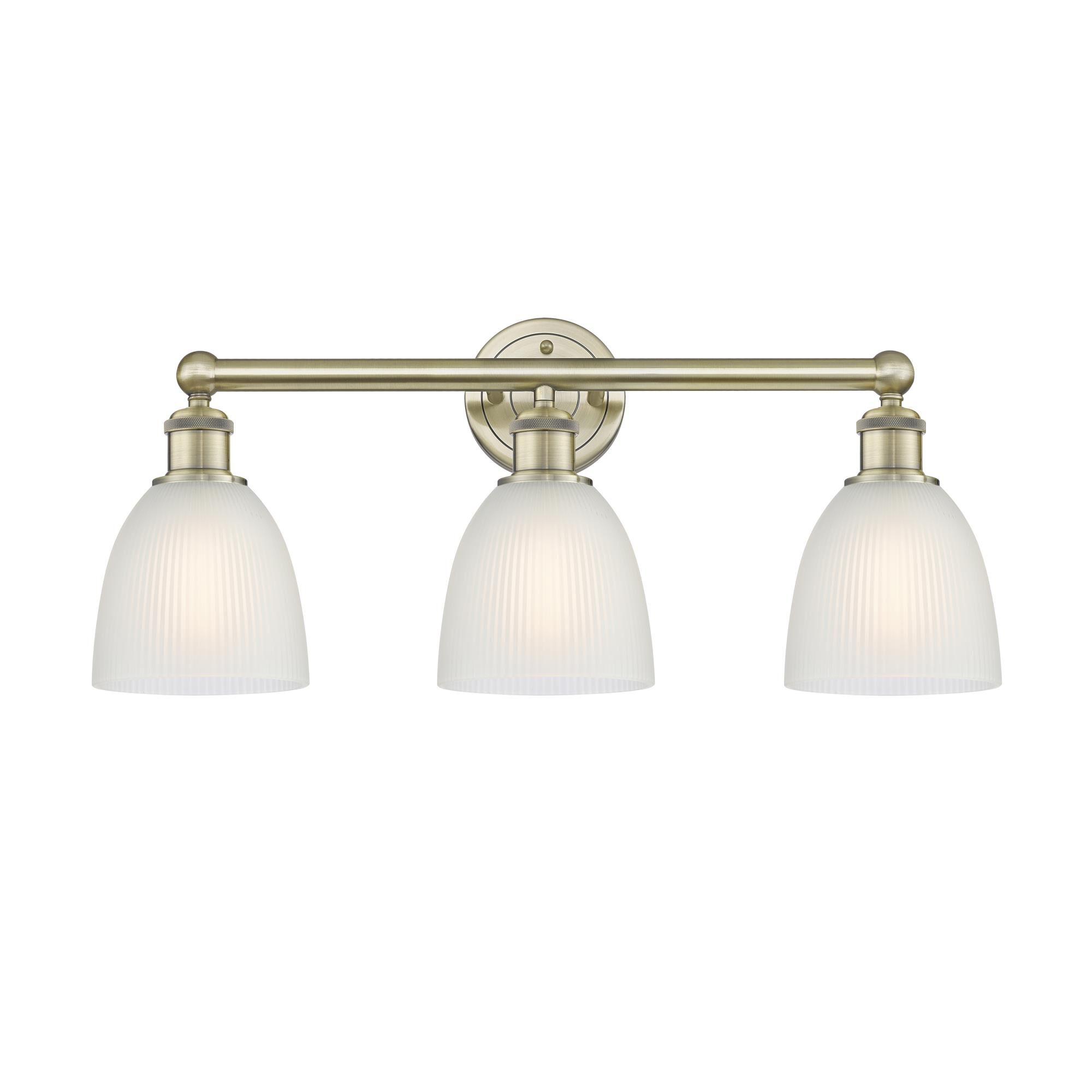 Shown in Antique Brass finish and White glass