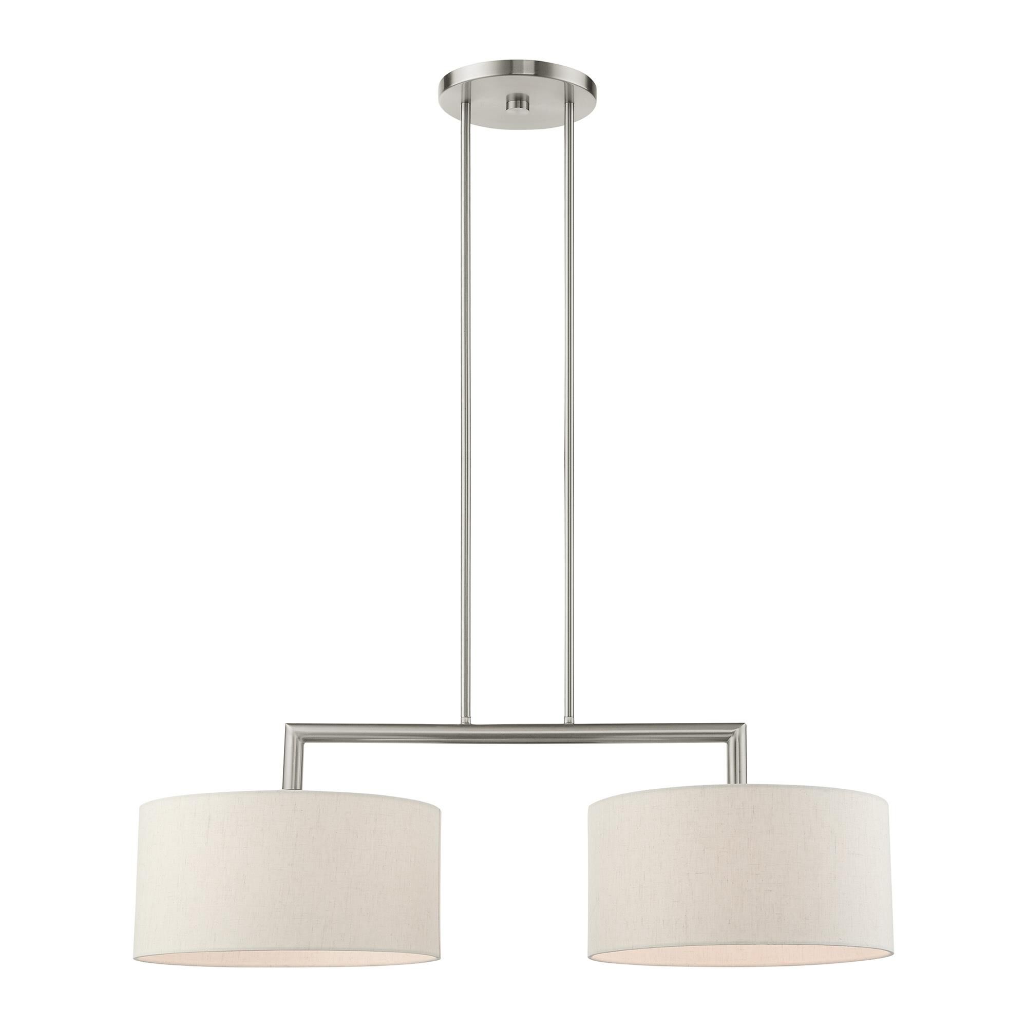 Shown in Brushed Nickel finish and Hand Crafted Hardback  Completely Finished With Off-White Color Fabric Outside and Inside shade