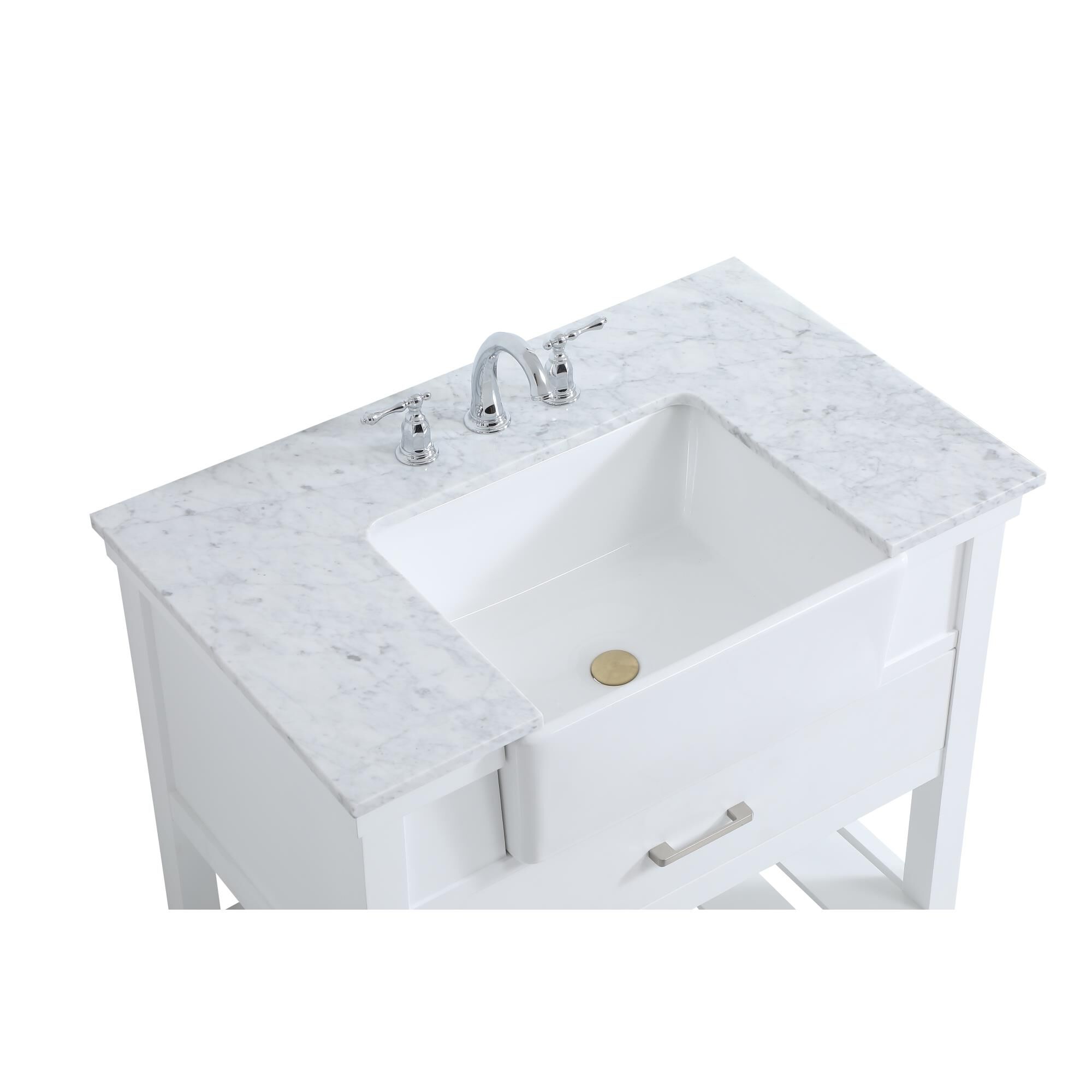 Shown in White finish and Without Backsplash accent