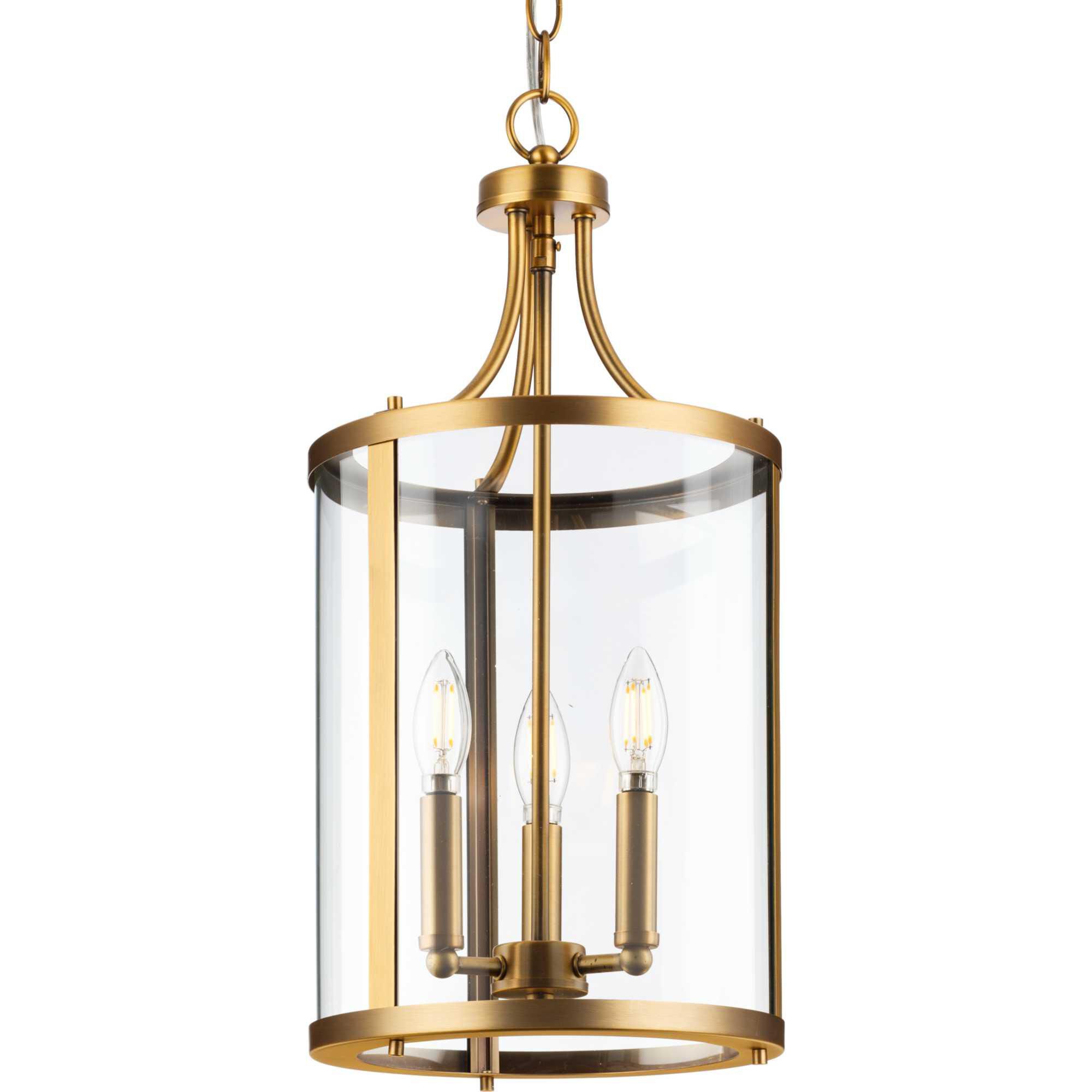 Shown in Vintage Brass finish and Clear glass