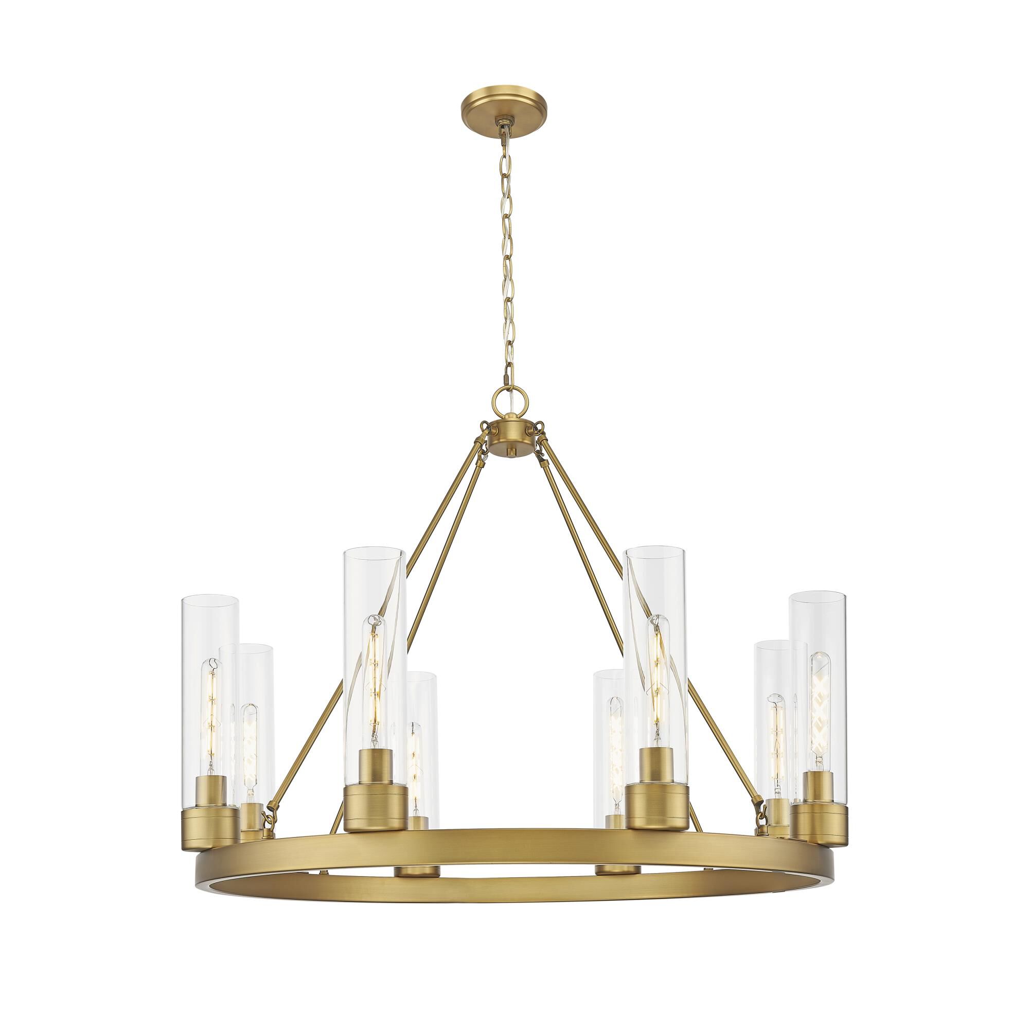 Shown in Brushed Brass finish and Clear glass