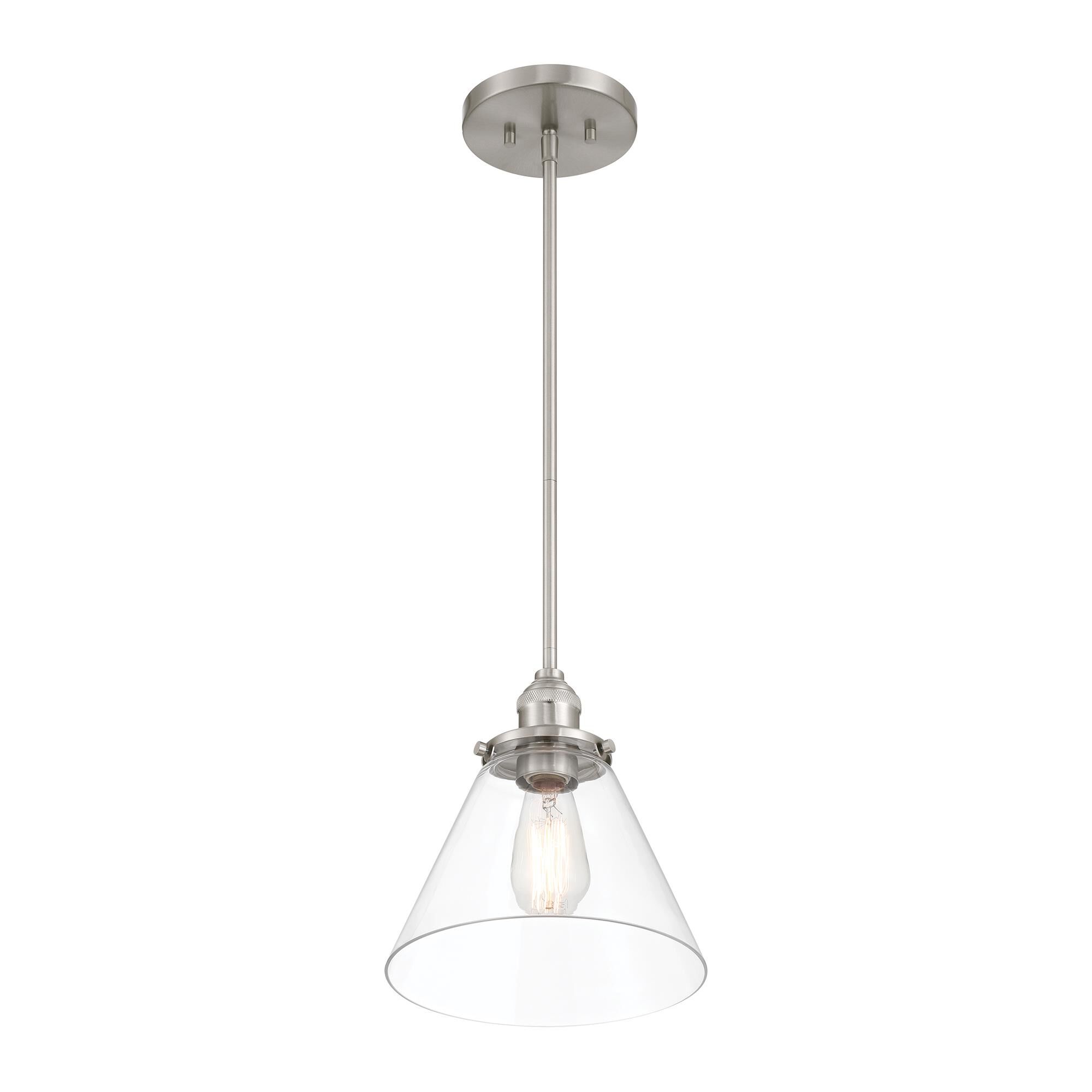 Shown in Brushed Nickel finish and Clear glass