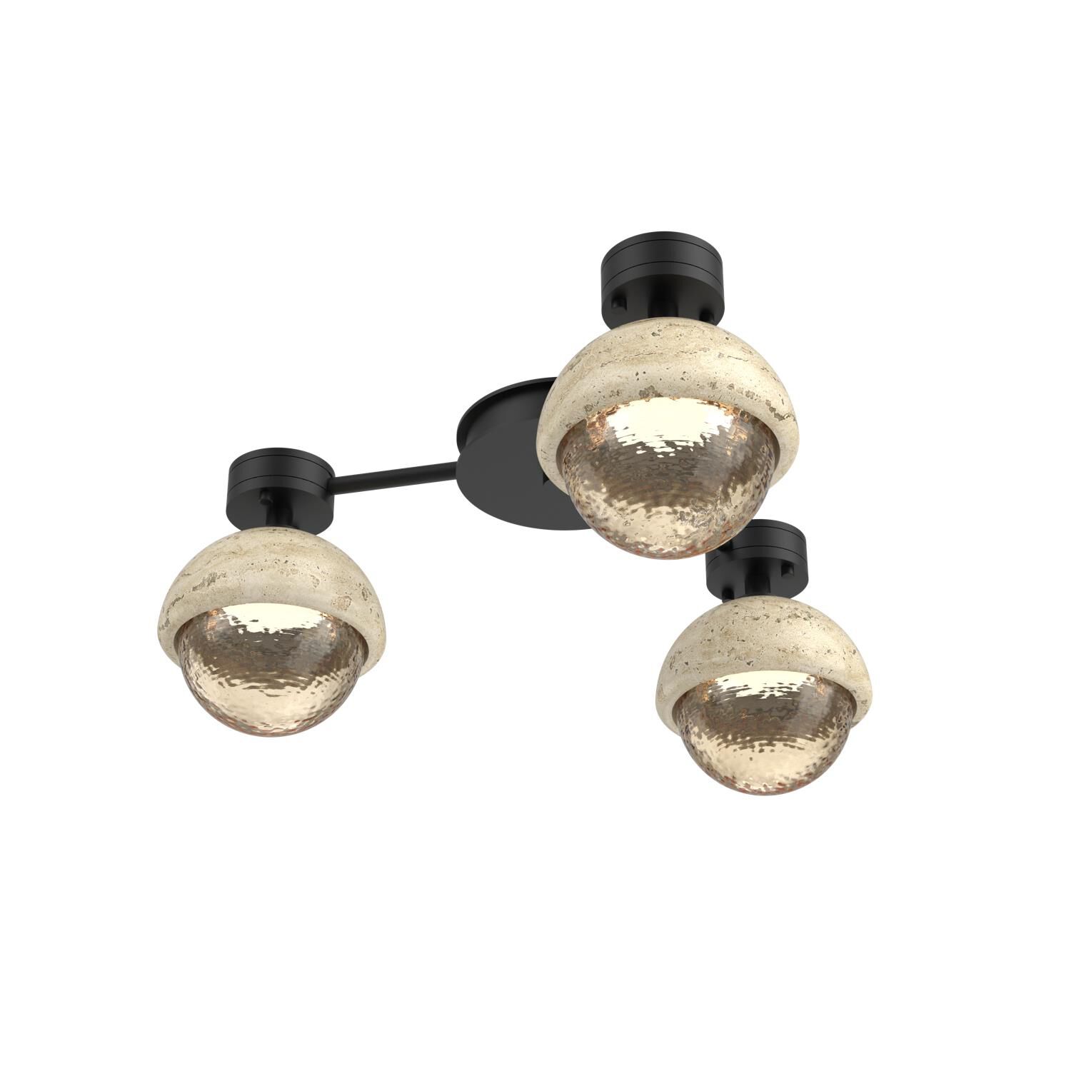 Shown in Matte Black finish and Amber glass and Travertine Stone accent