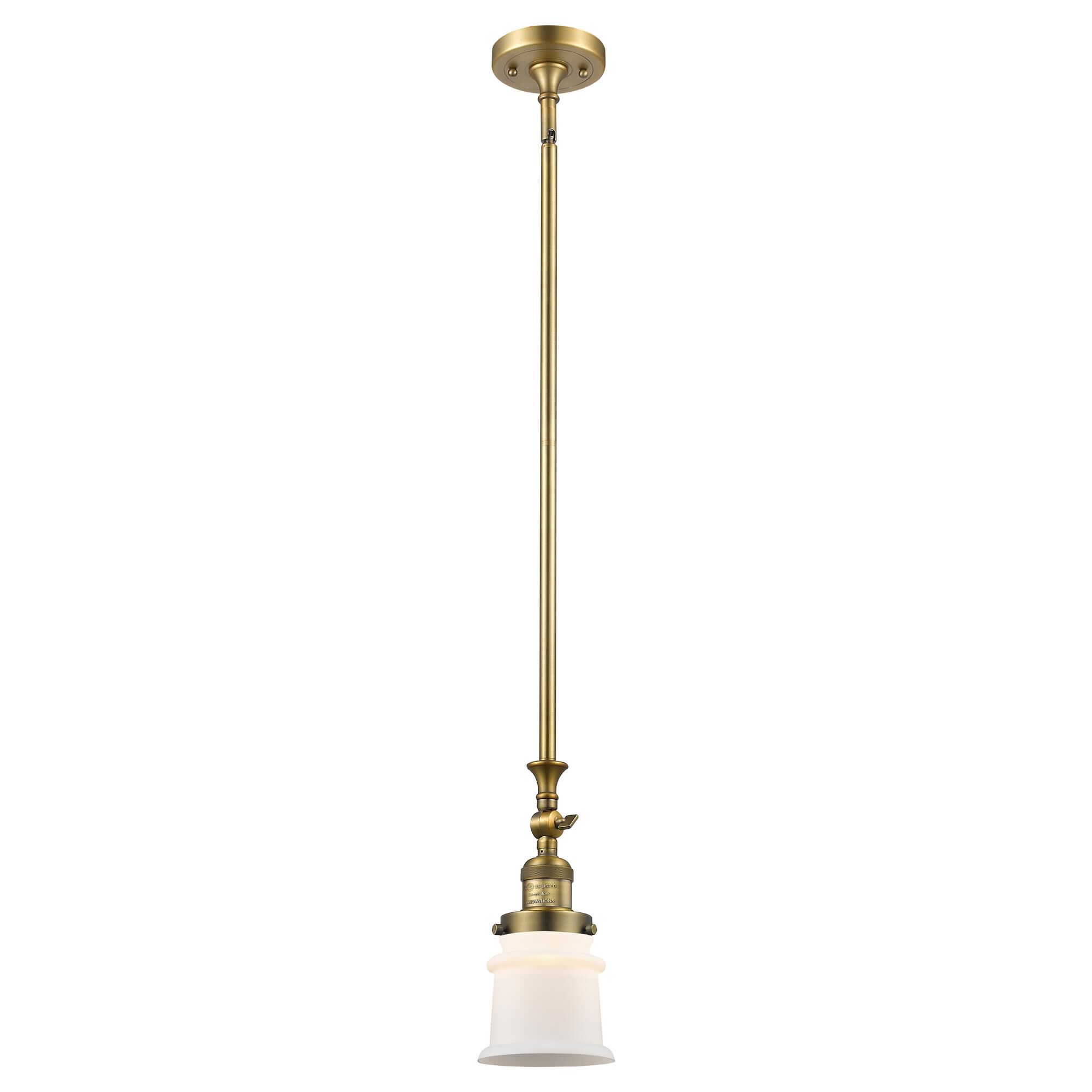 Shown in Brushed Brass finish and Matte White Cased glass