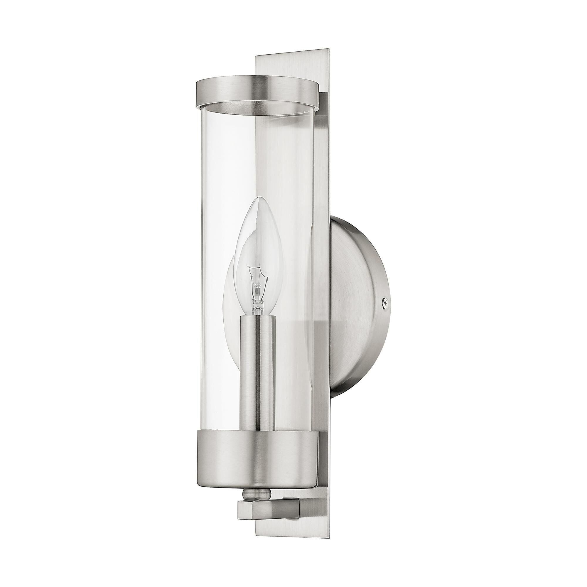 Shown in Brushed Nickel finish and Clear glass