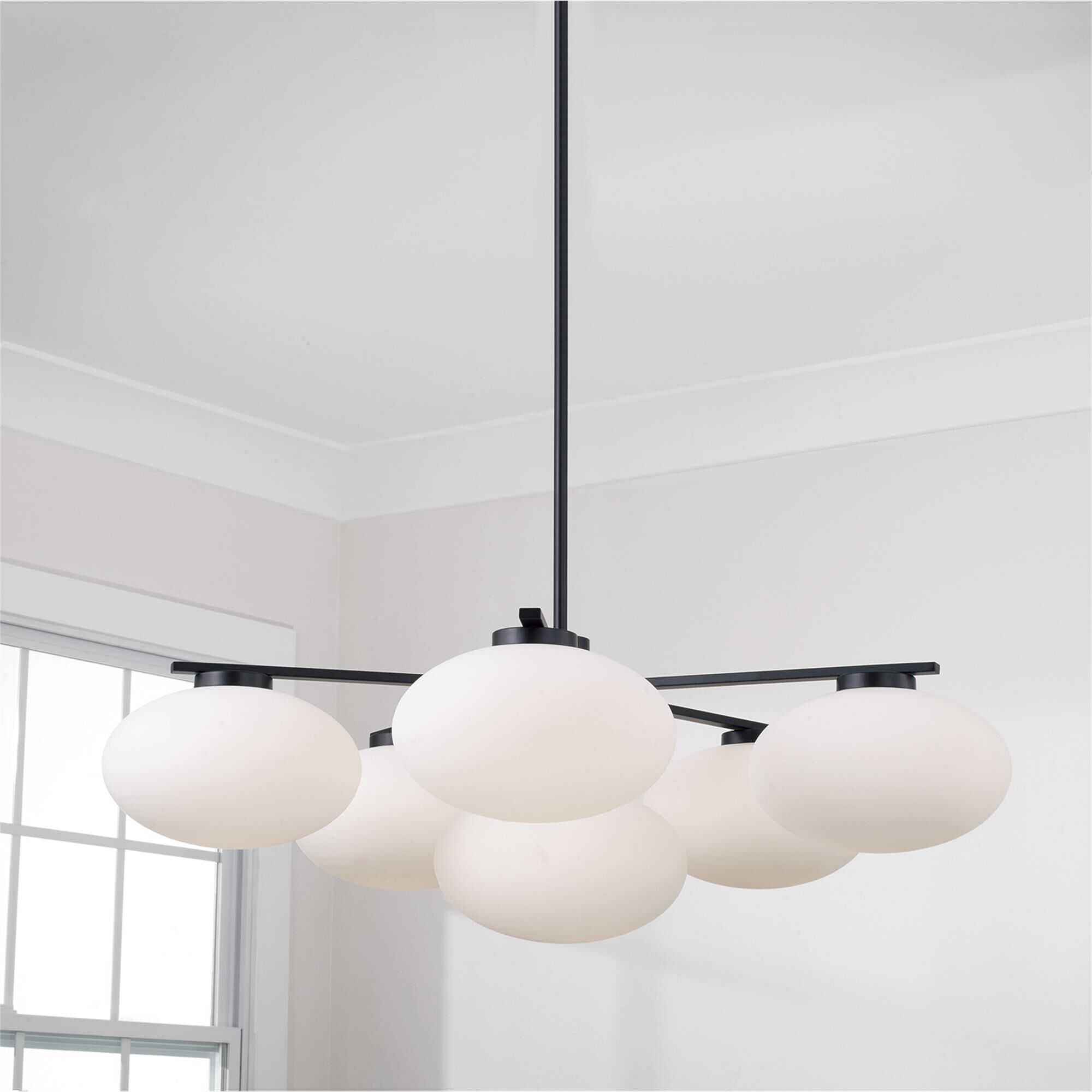 Shown in Matte Black finish and Soft White glass