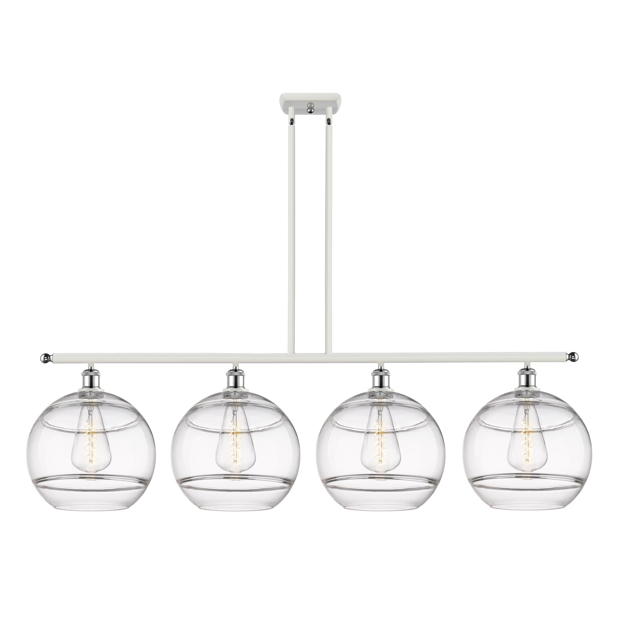 Shown in White Polished Chrome finish and Clear glass