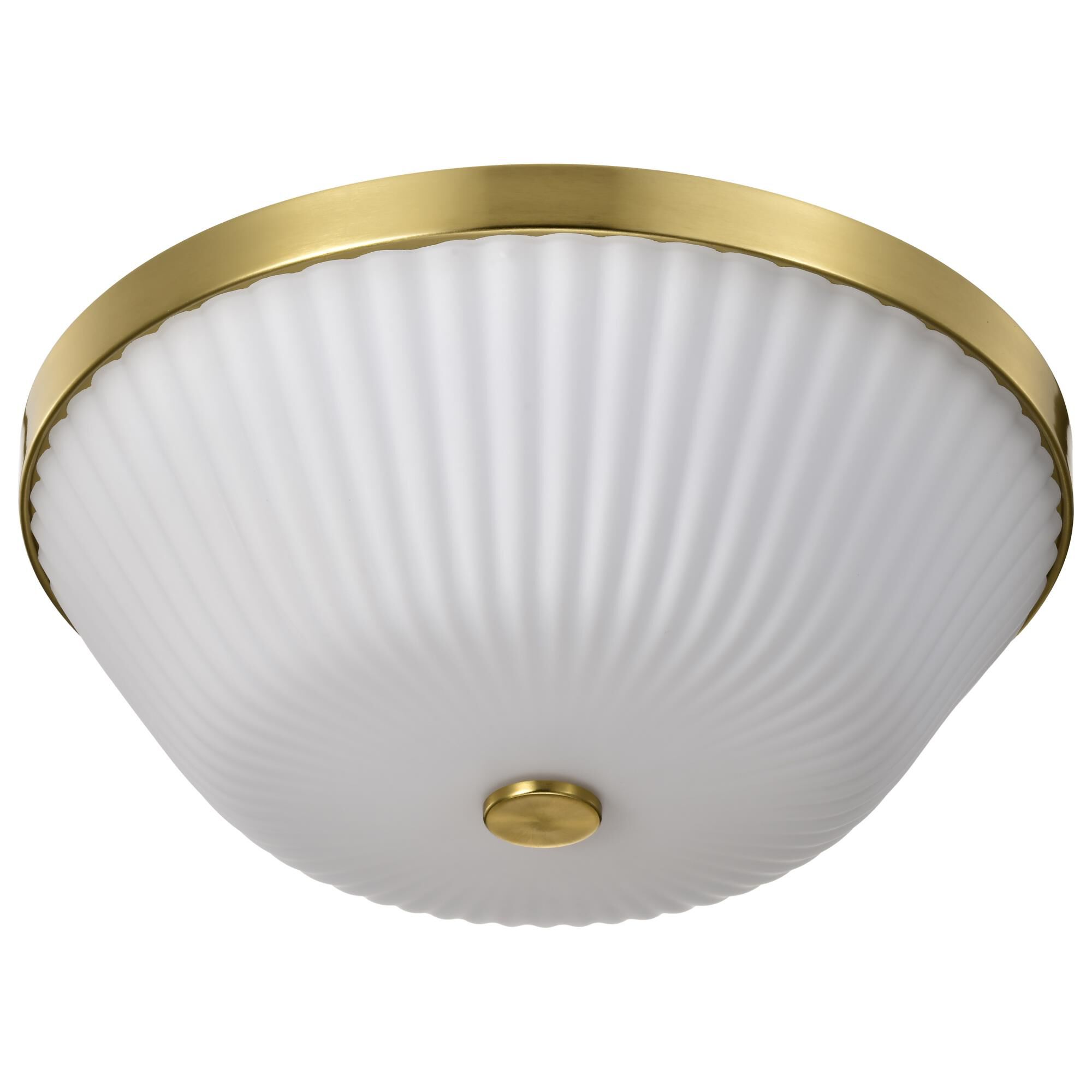 Shown in Burnished Brass finish and Ribbed White glass
