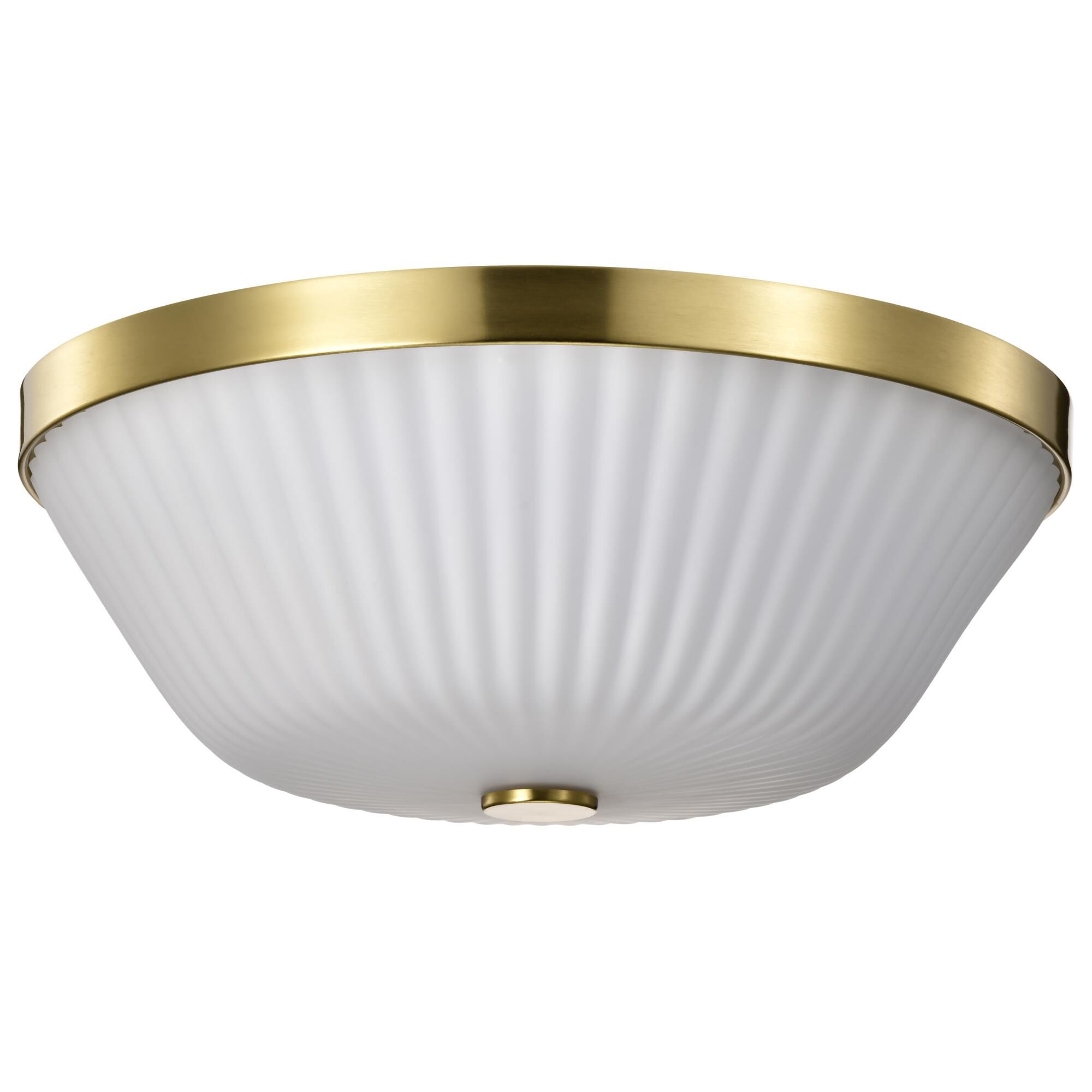 Shown in Burnished Brass finish and Ribbed White glass