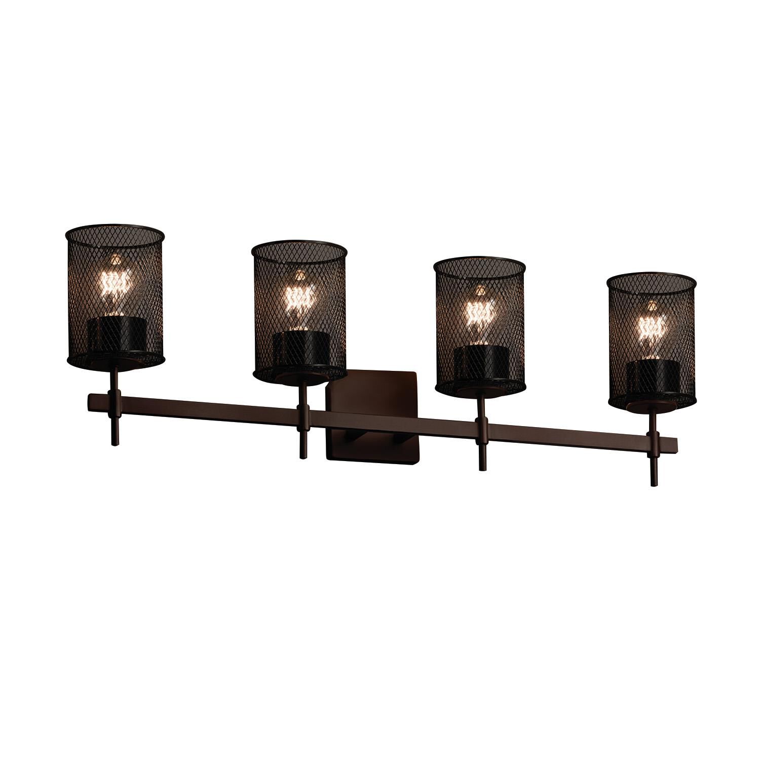 Shown in Dark Bronze finish and Wire Mesh shade and Cylinder with Flat Rim accent