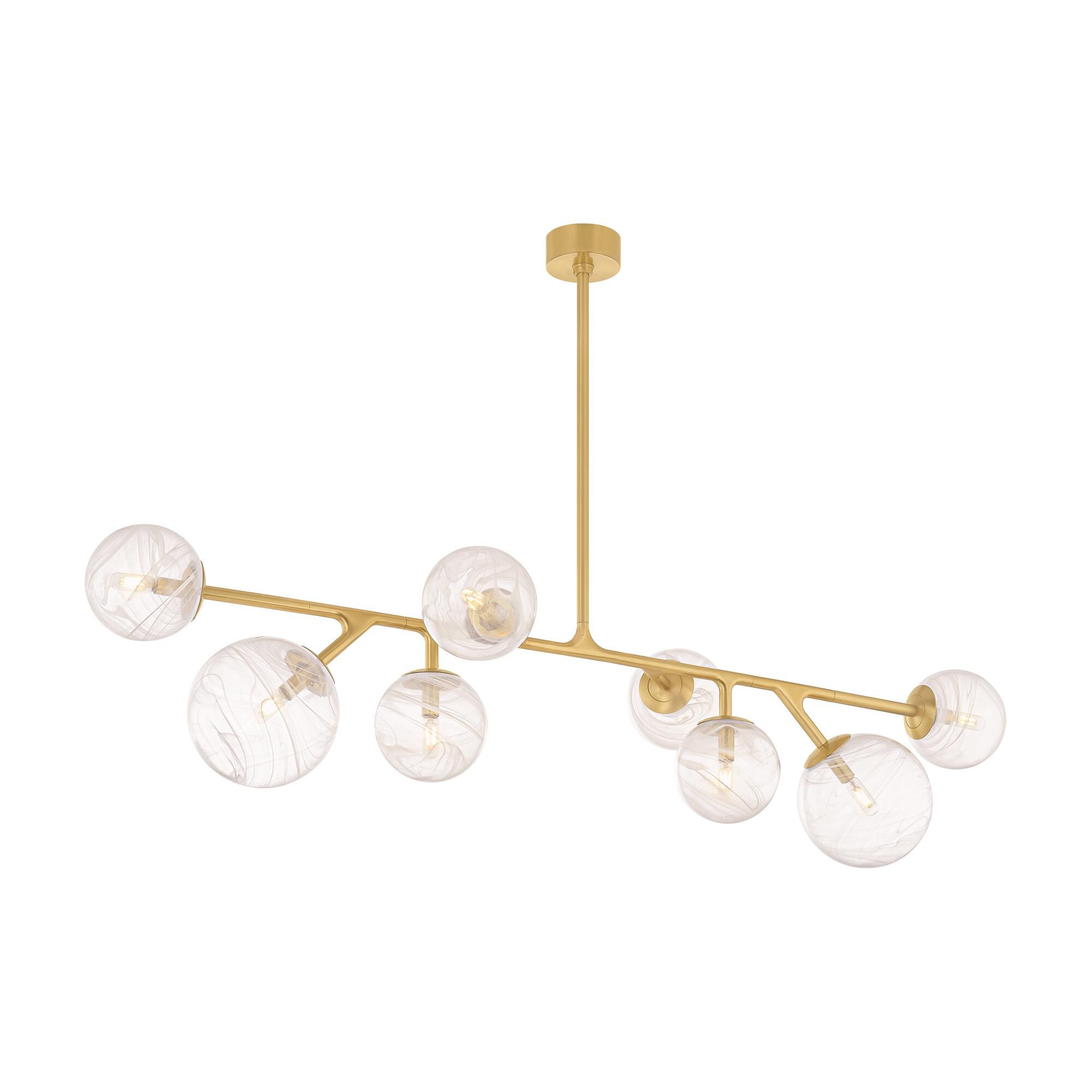 Shown in Vintage Polished Brass finish and Remolino Blanco glass