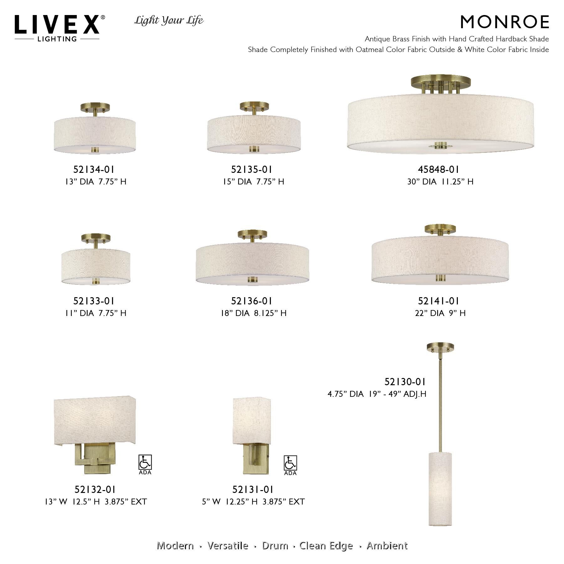 Monroe 13 Inch Semi Flush Mount by Livex Lighting