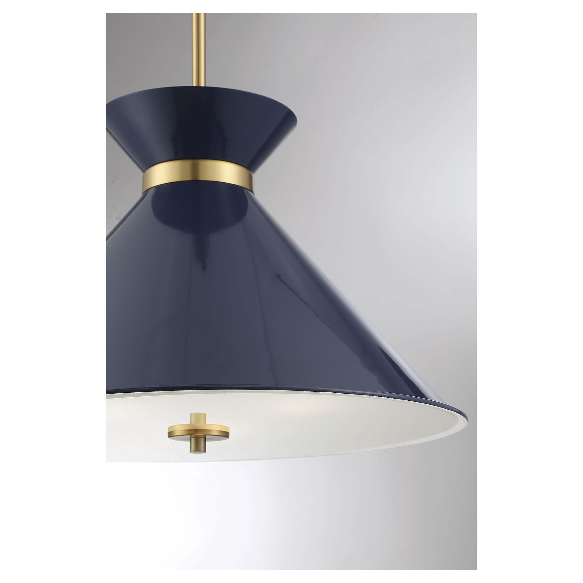 Shown in Navy Blue With Brass Accents finish and Clear Diffuser glass and Blue shade