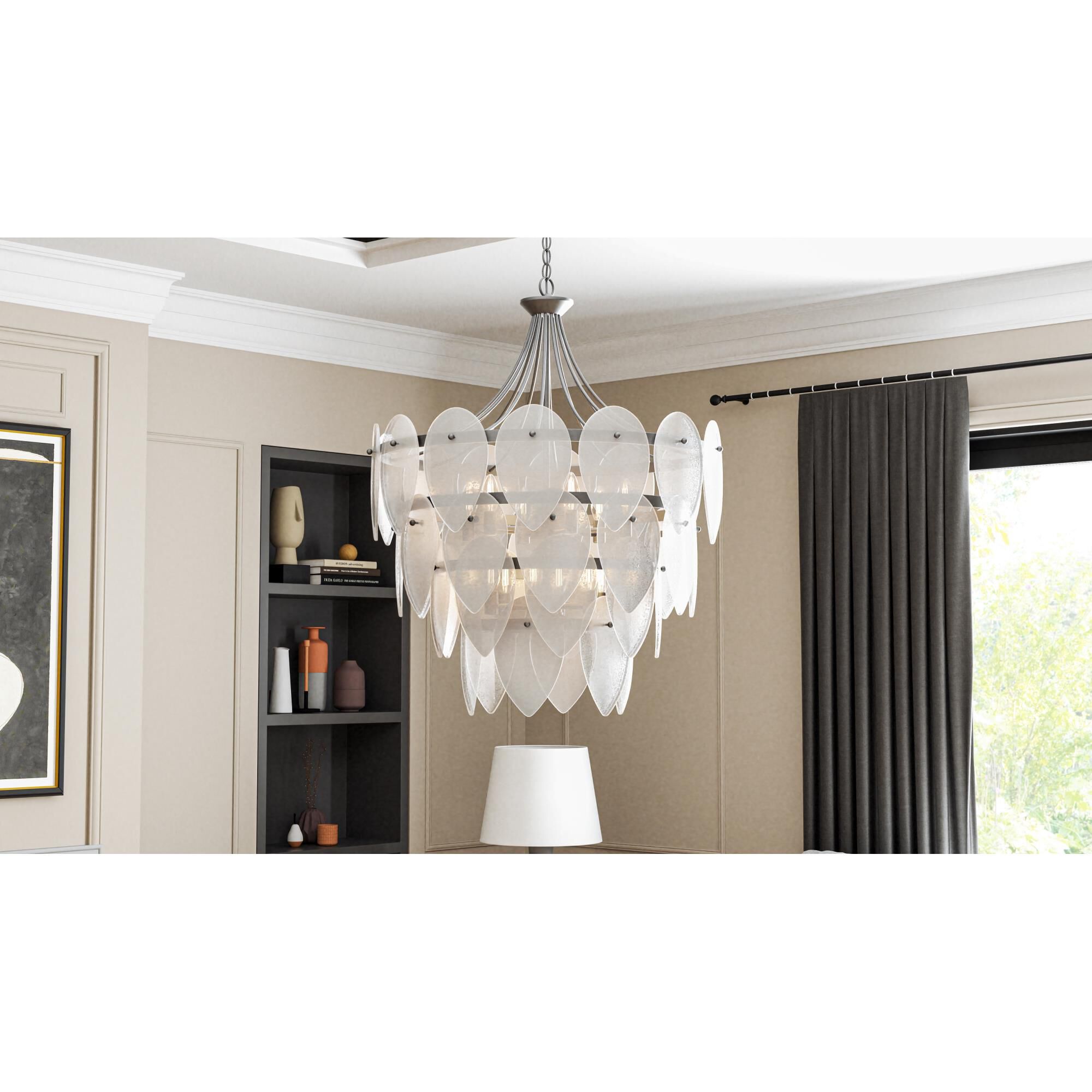 Shown in Silver Leaf finish and Clear Seedy glass