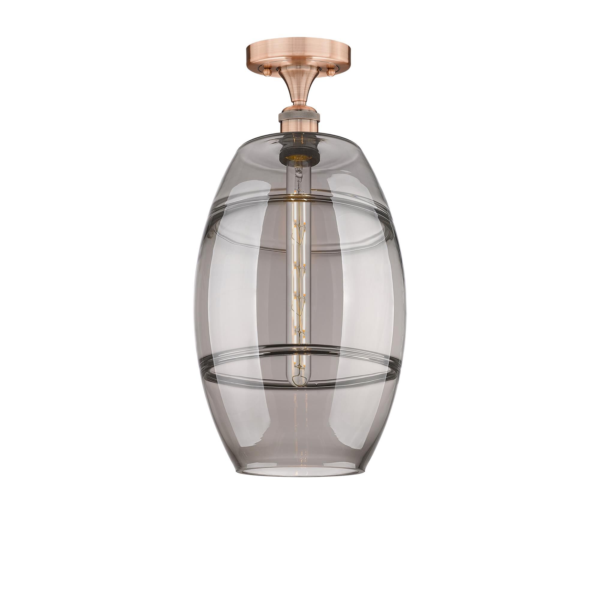 Shown in Antique Copper finish and Light Smoke glass