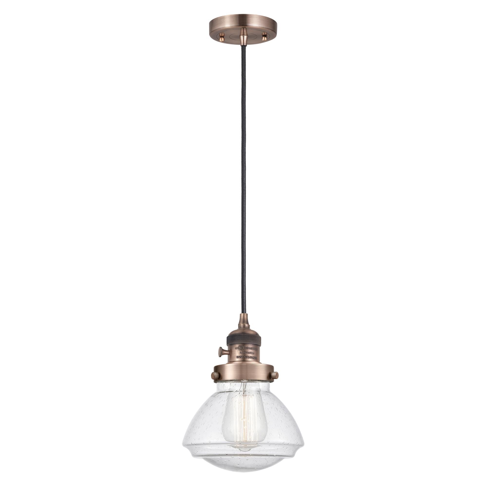 Shown in Antique Copper finish and Seedy glass