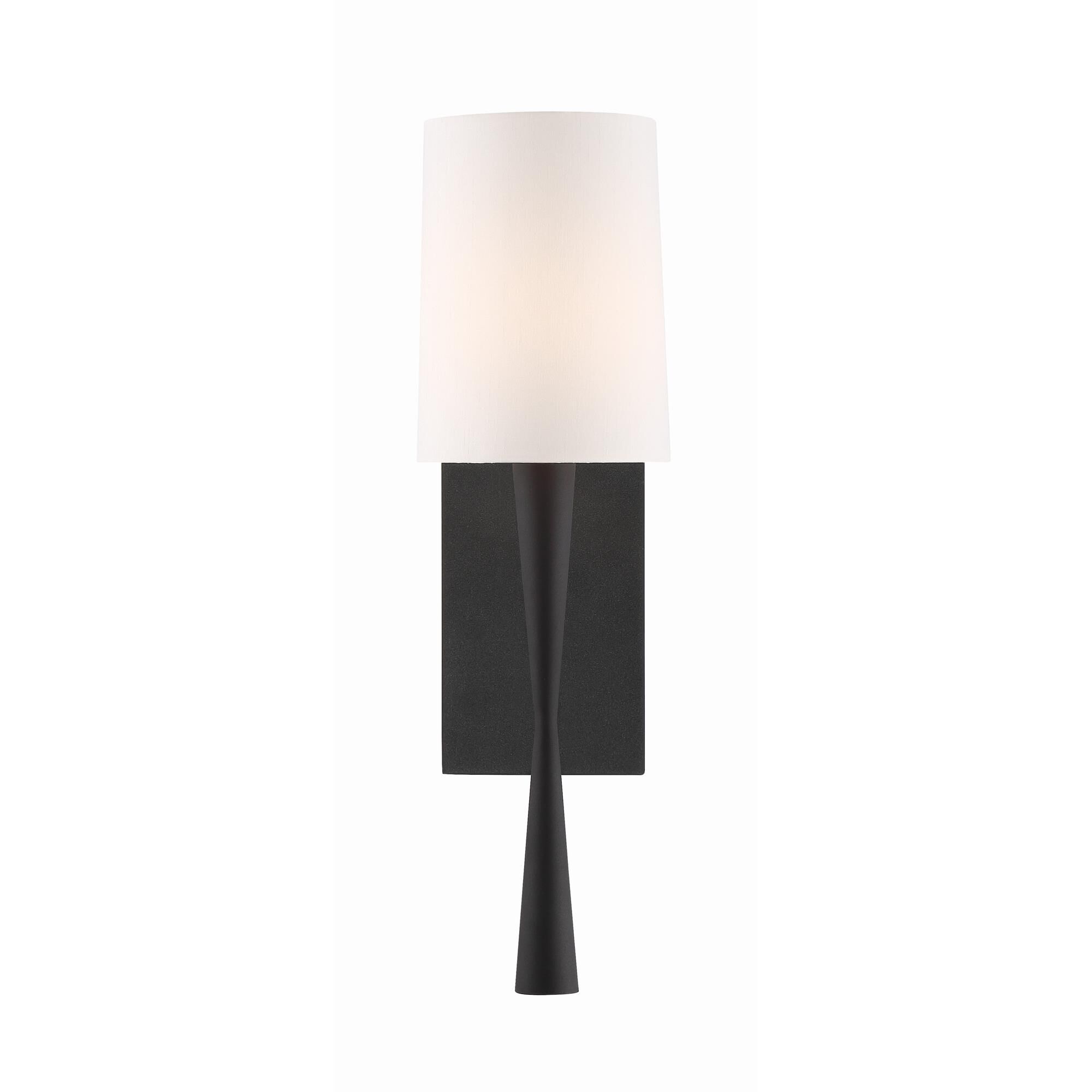 Shown in Black Forged finish and Silk glass and White shade