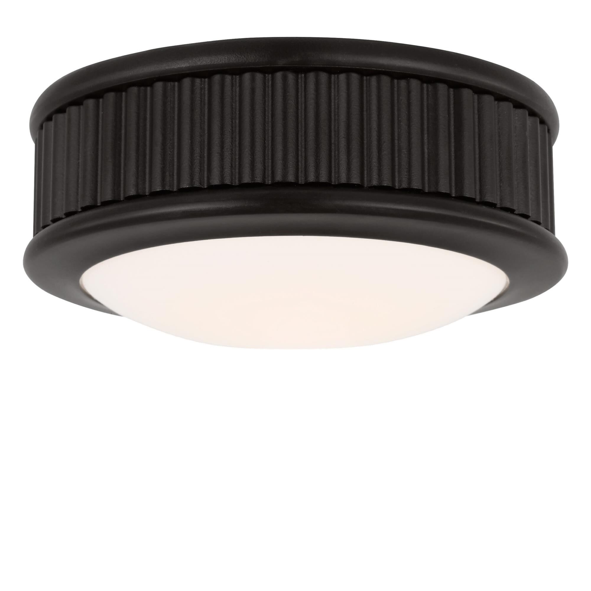 Shown in Aged Iron finish and Milk glass