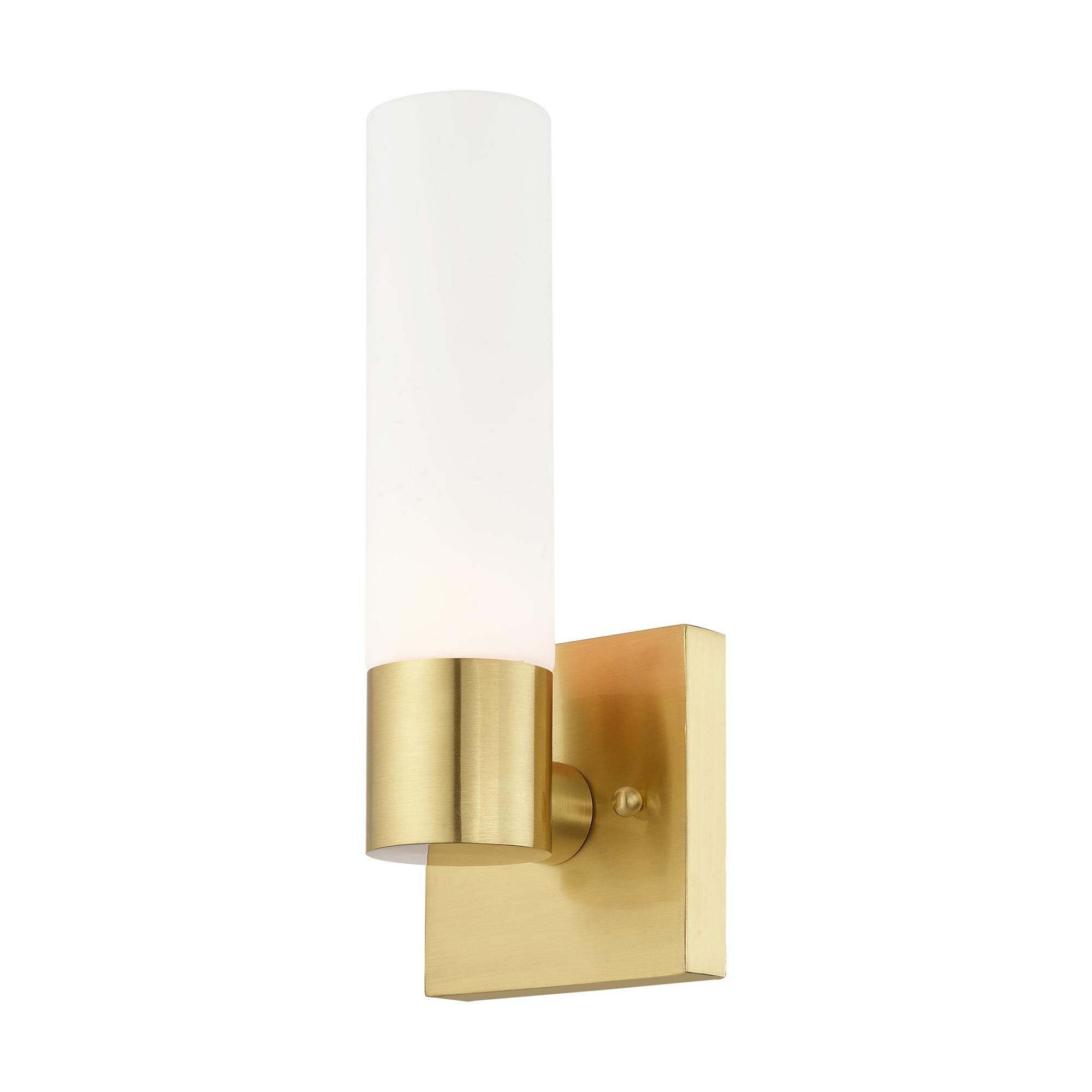 Shown in Satin Brass finish and Hand Blown Satin Opal White Twist Lock glass