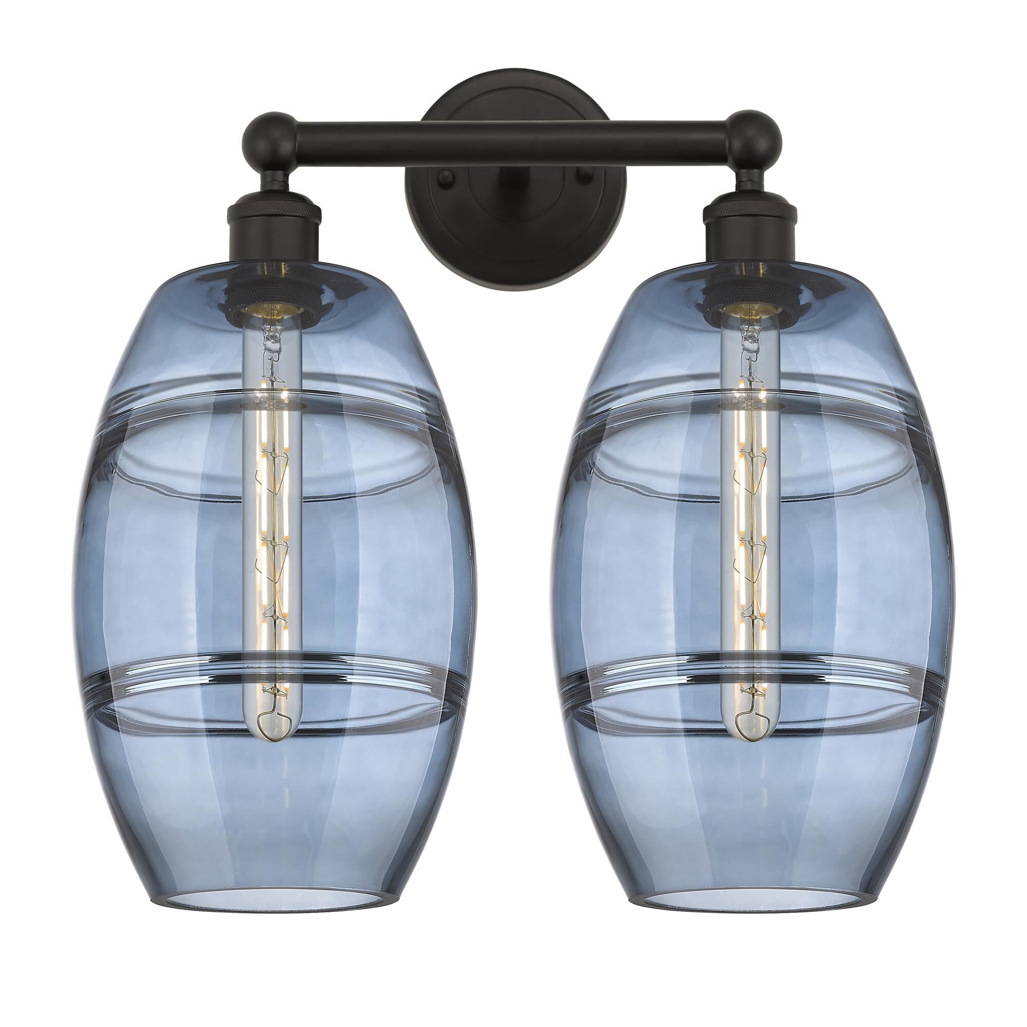 Shown in Oil Rubbed Bronze finish and Princess Blue glass